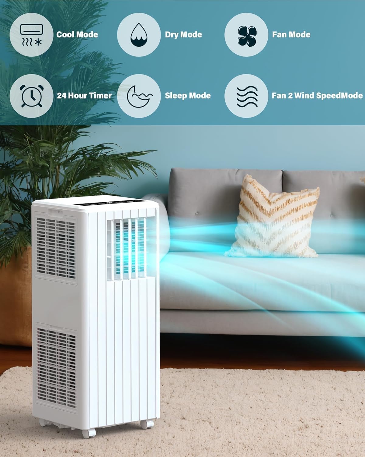 Portable Air Conditioner with Cooling and Dehumidification Capacity,8000BTU Portable AC Suitable for 350 Sq.Ft Air Cooler with a Remote Control Function Easy Movement