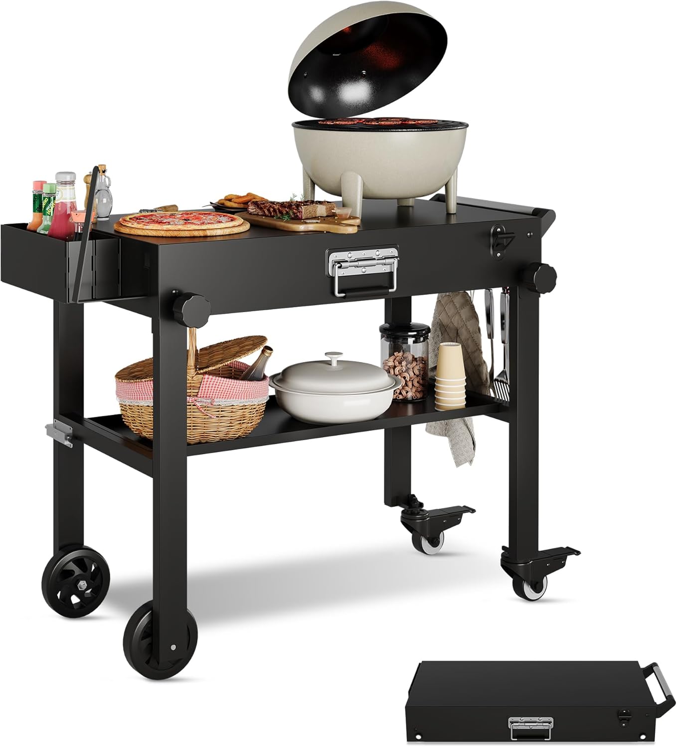 Grill Cart for Blackstone Griddle, Foldable Cart Table with Wheels, Stainless Steel Tabletop, Portable Outdoor Grill Table, Griddle Stand Fit 17 in or 22 in