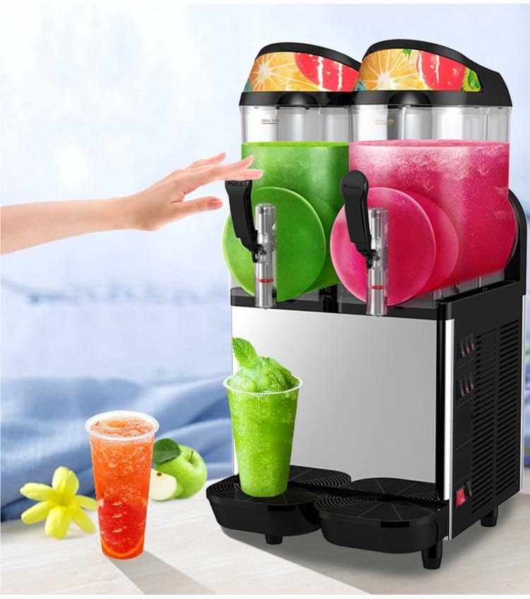 15L Commercial Slush Machine, 2 Tank Electric Crushed Ice Maker, Portable Ice Slushie Making Machine Smoothie Blender