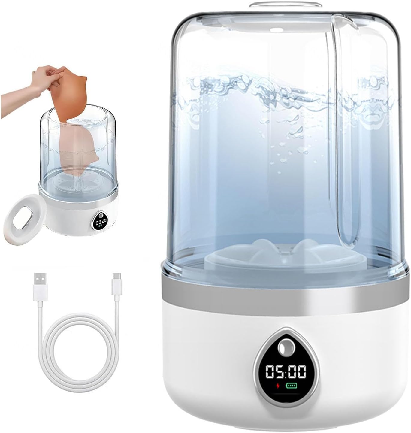 Portable Laundry Cup two-way turbine scrubbing Mini Portable Washing Machine USB Charging with 2 Modes for Bra, Underwear, Socks