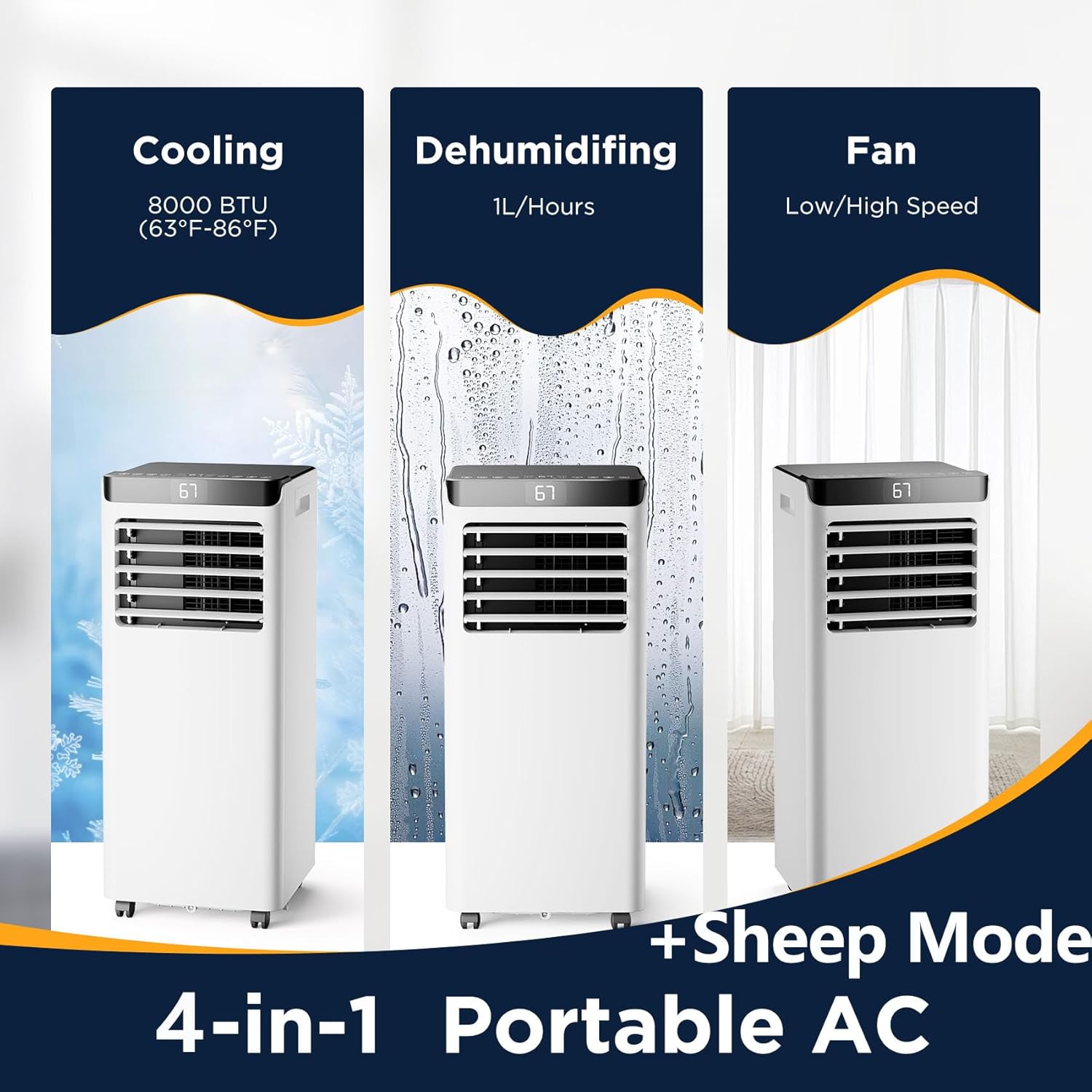Portable Air conditioners 10,000 BTU Portable Air Conditioners for Large Room Up to 450 Sq.Ft,Portable AC Unit with 4-in-1 AC Unit for Rooms, Remote Control with Installation Kit (10K-07B AC)