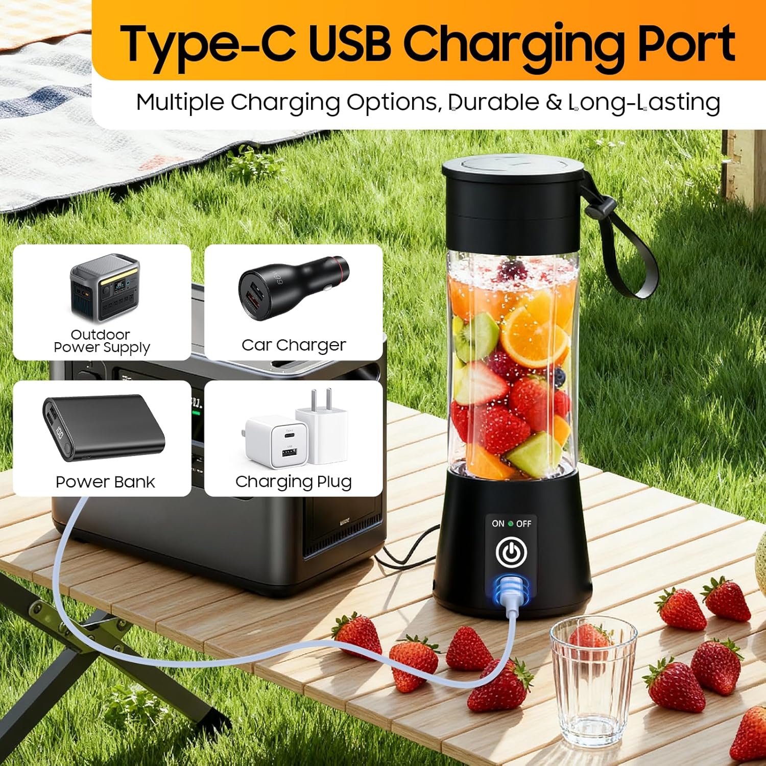 Portable Blender for Shakes and Smoothies - Newly Upgraded 13 Oz Mini Blender with 6 Blades, USB & Type-C Rechargeable, Suitable for Making Fresh Juice, Convenient for Travel and Sports