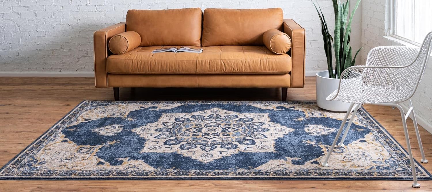 Unique Loom Utopia Collection Traditional Classic Vintage Inspired Area Rug with Warm Hues (9' 0 x 12' 0 Rectangular, Navy Blue/Beige)