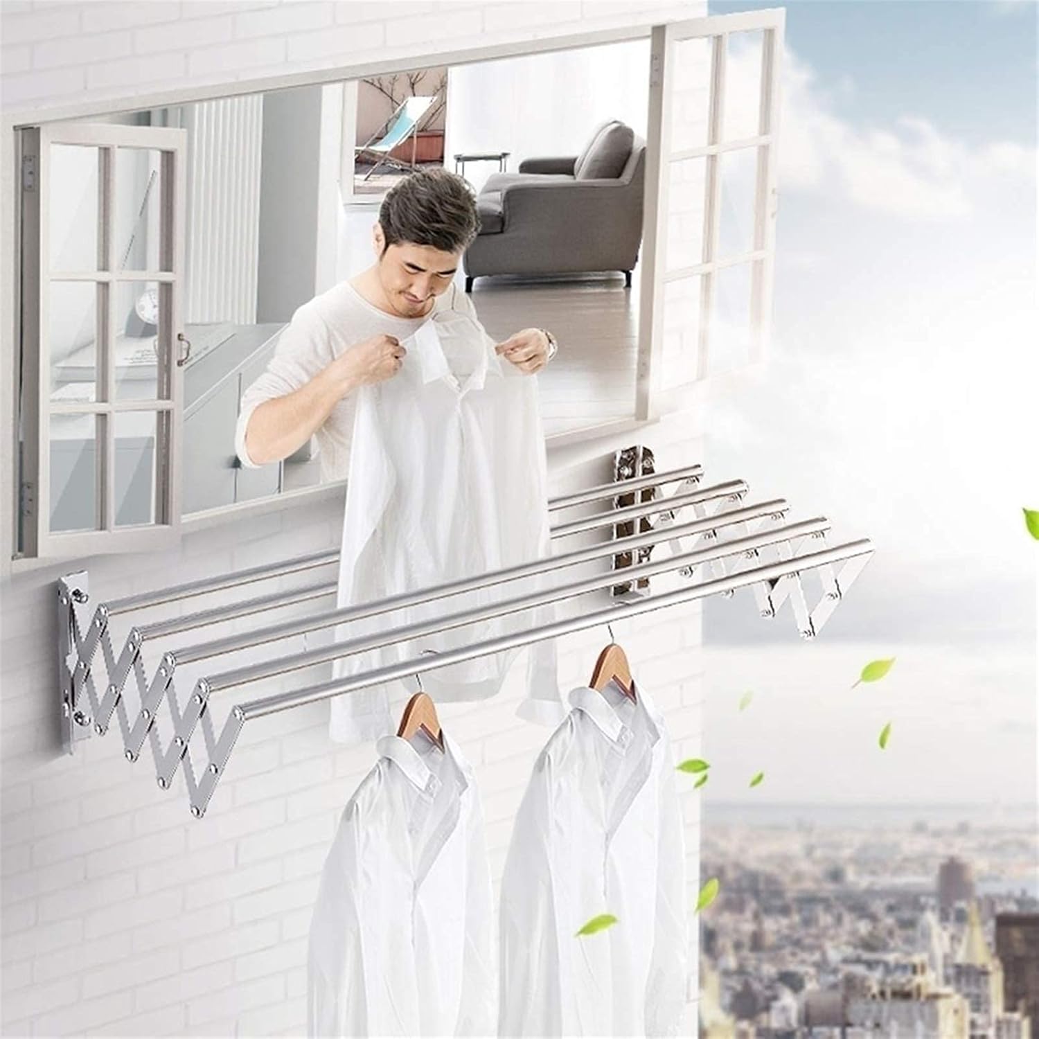 Clothes Drying Rack Laundry Drying Rack Airer -Wall Mounted - Retractable - Clothes Drying Rack Horse Collapsible Folding Clothes Hanger 5 Rail Towel Bar Dryer Fashionabl,40cm