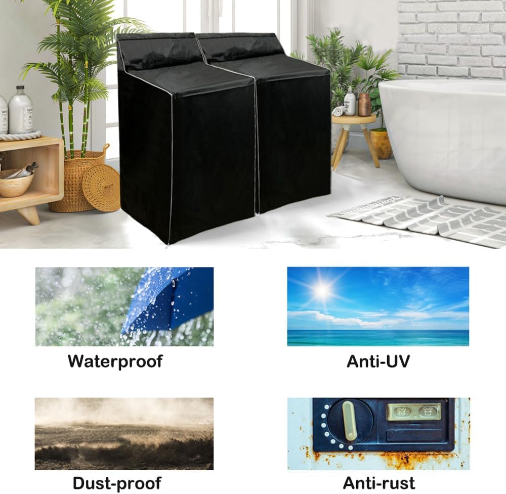 MRPAPA 2Pack Washer and Dryer Covers, Washing Machine Covers Waterproof Dustproof Laundry Dryer Protect Cover, Zipper Design Sunproof washer and dryer covers for the top and Front load Washer/Dryer