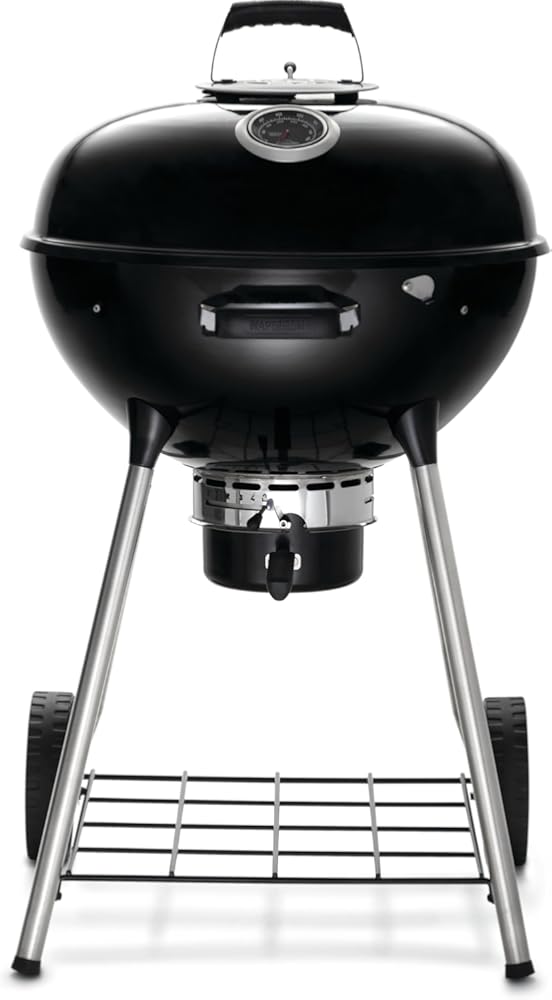 Napoleon NK22 Premium Charcoal Kettle Grill, Black, Porcelain-Enameled Lid and Bowl, Chrome-Plated Cooking Grid