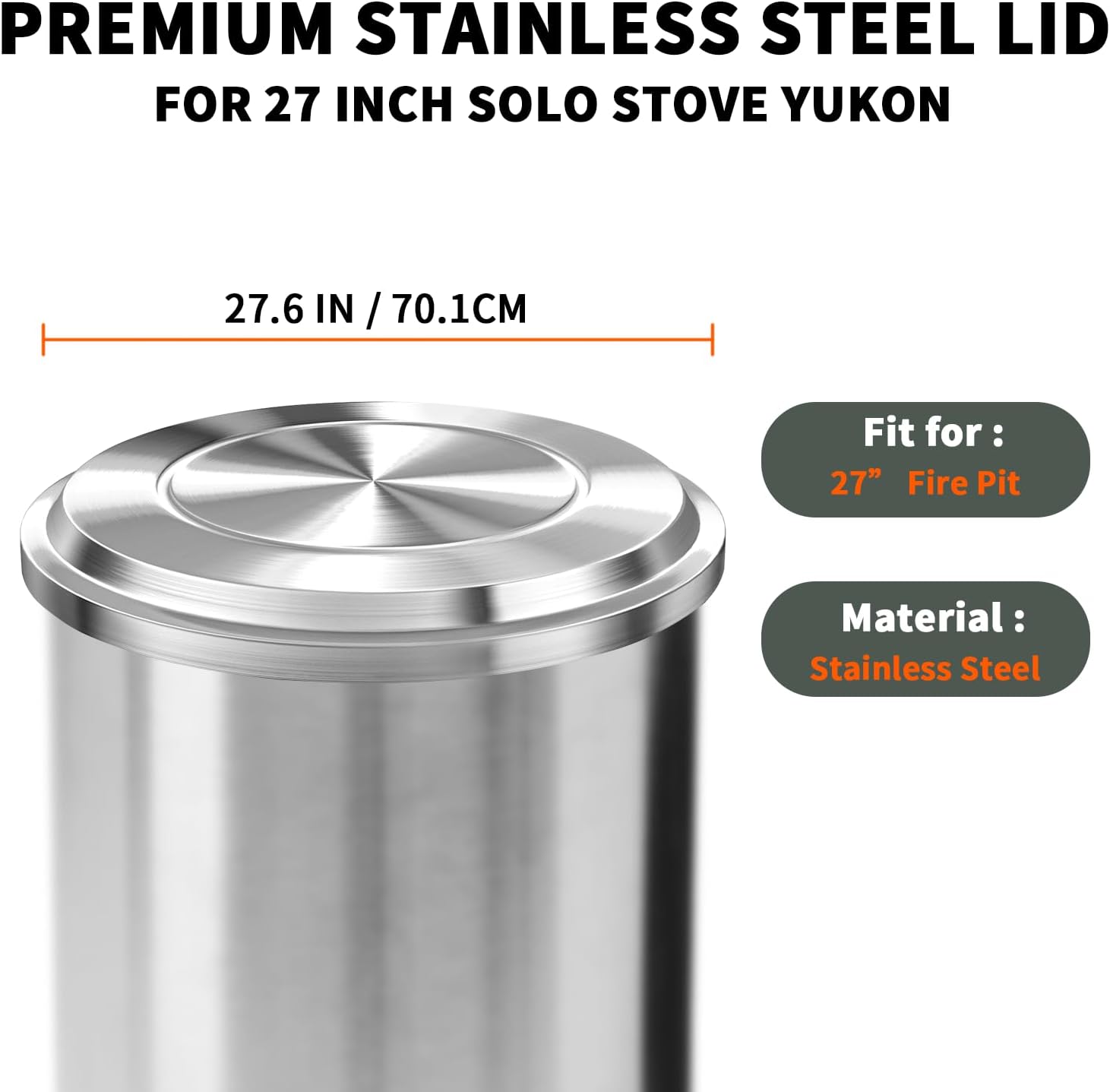 Lid for Solo Stove Yukon - 27 Inch Stainless Steel Fire Pit Lid Cover for Solo Stove Yukon, Fire Pit Accessories for Outdoor Fire Pits and Camping Accessories