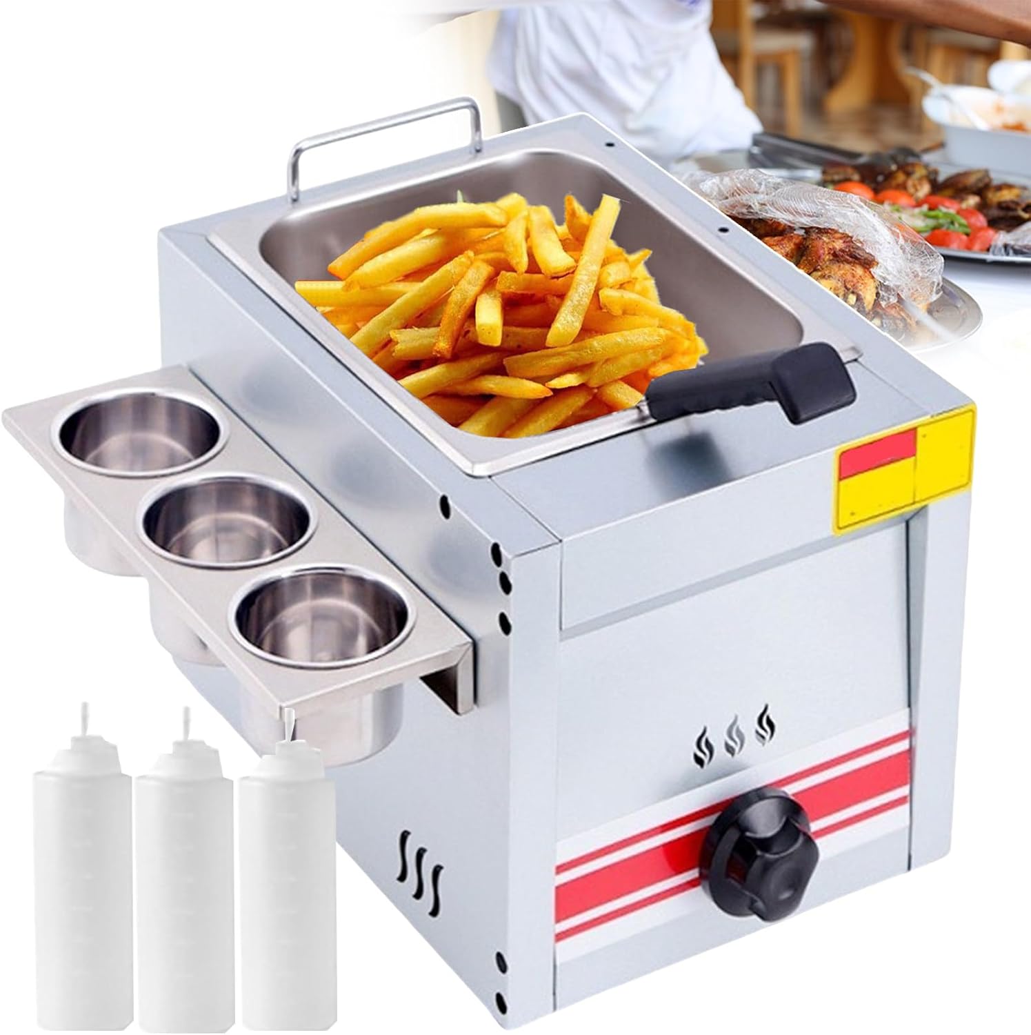 10L Capacity Commercial Fryer Stainless Steel Gas Fryer Cooker for Chips, Donuts, Malatang - Independent Temperature Control Kitchen Dining Food Service Equipment Easy to Clean,