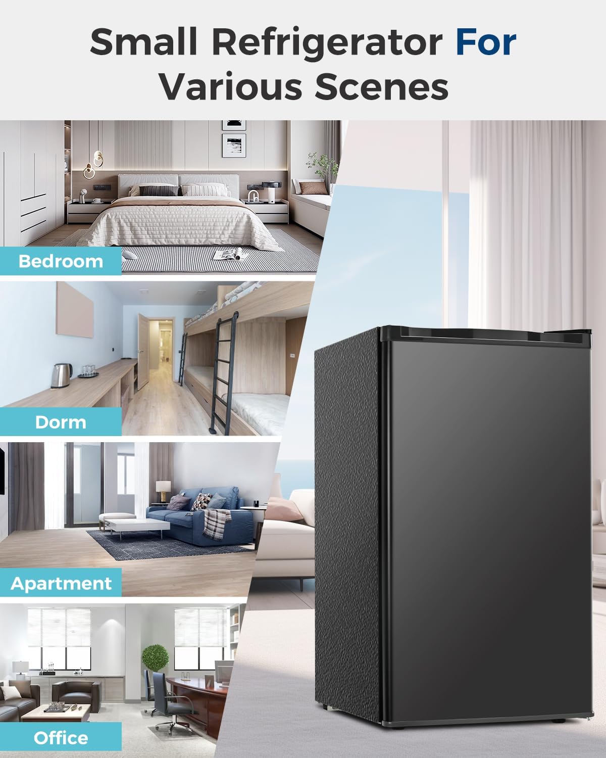 Mini Fridge with Freezer - 3.2 Cu.Ft Single Door Mini Refrigerator with Adjustable Thermostat, Small Fridge for Bedroom, Apartment, Dorm - Black