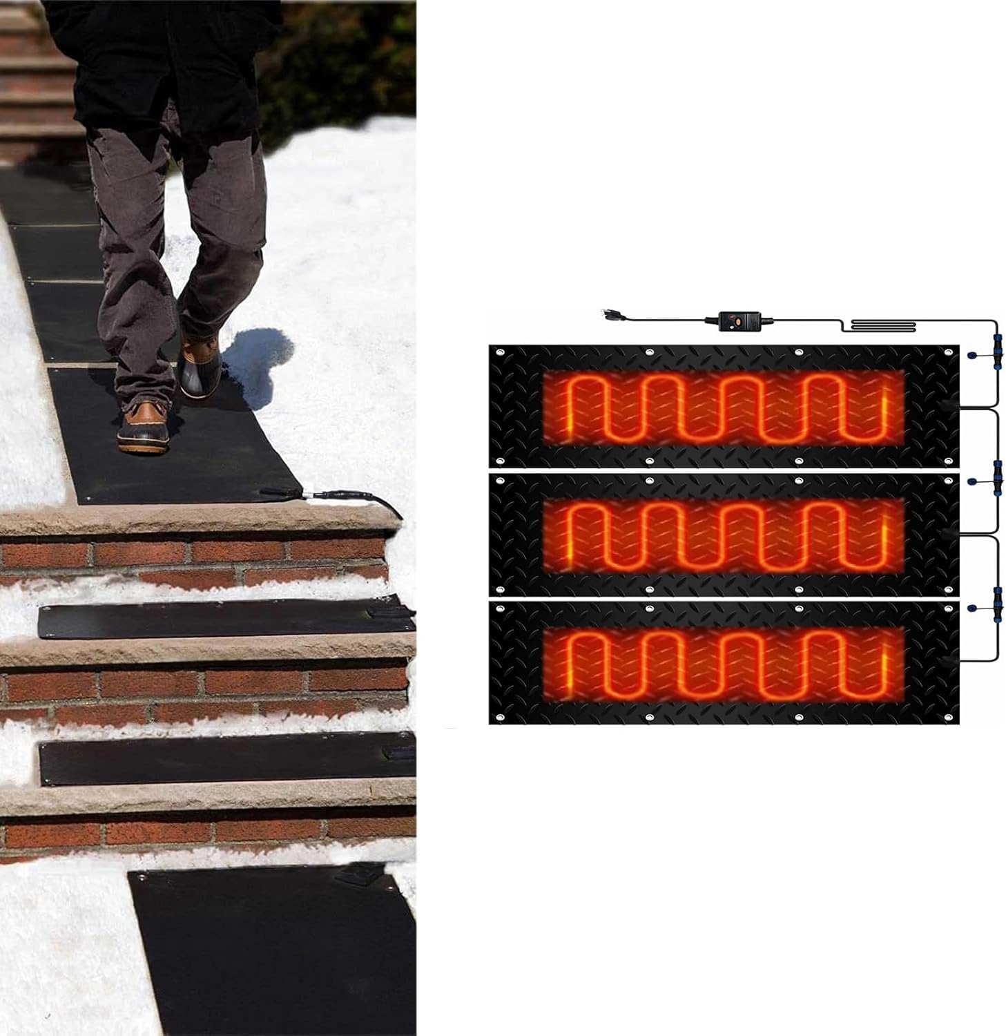 Snow Melting mats, Snow Melting mats Outdoor Driveway, Heated Snow Melting Mat, Winter Snow Removal Heated mats, for Stairs, Steps, Doorways(3 Pcs,40x200cm/15.7x79in)