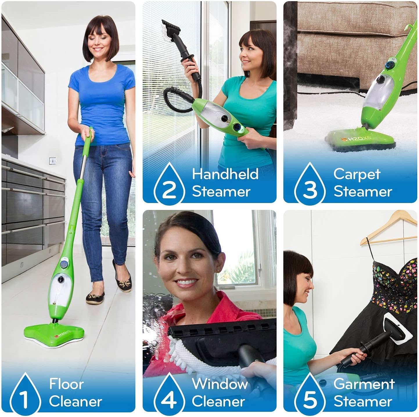 H2O Mop X5 Elite Mop 5 in 1 All-Purpose Hand Held Steam Cleaner for Home Use, with 17 Piece Accessory Kit For Floor,Window