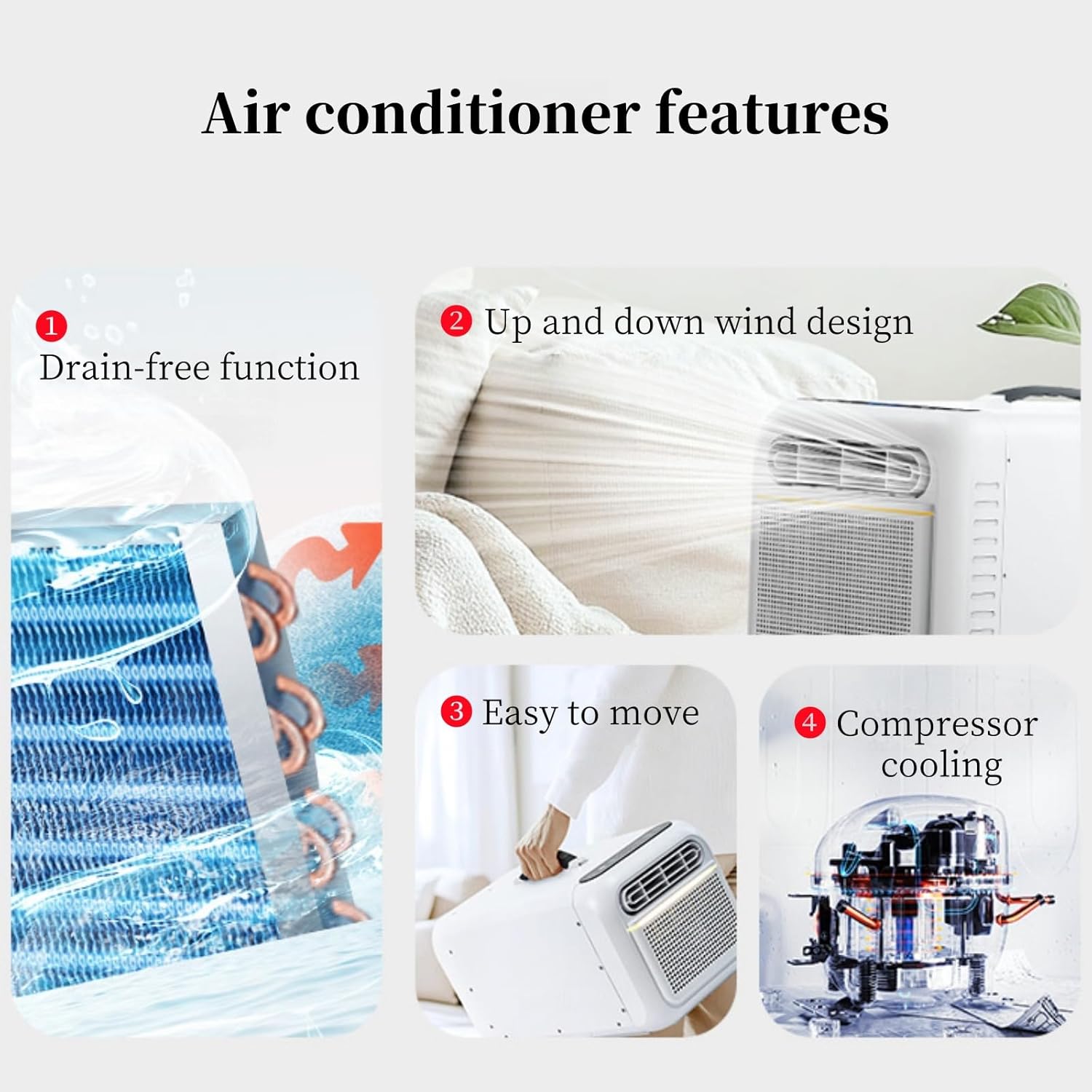 Portable Air Conditioners for Room & Outdoor, with Remote,Low Noise 38dB,Handle Design, Perfect for Tent, Garage Gray