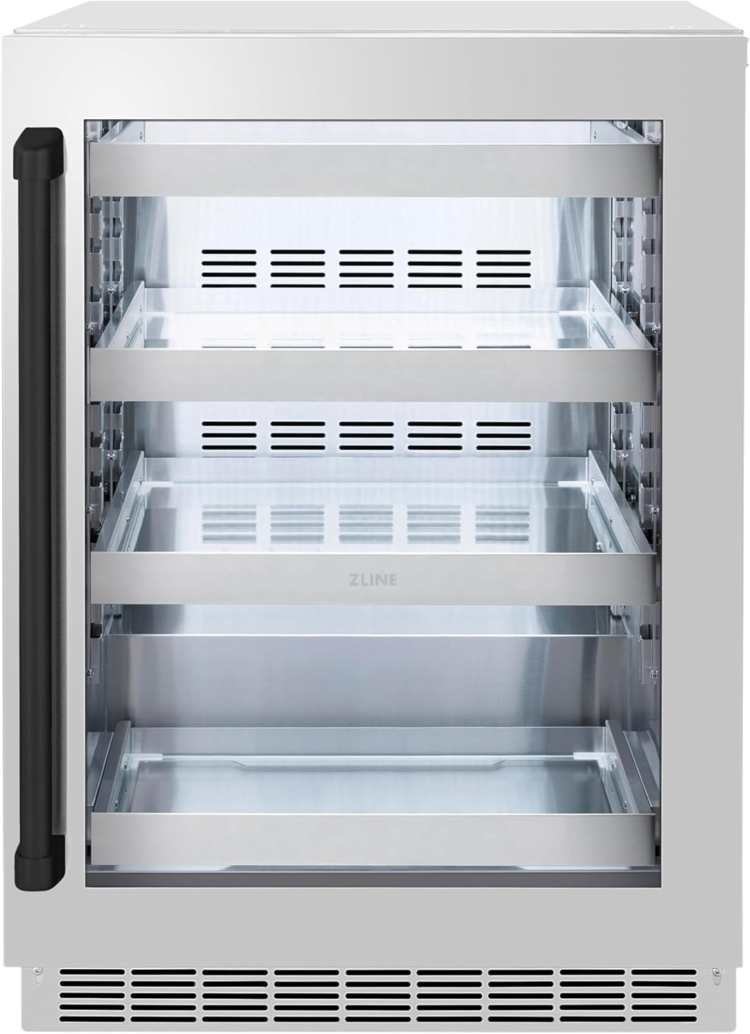 ZLINE Autograph Edition 24 in. Touchstone 151 Can Beverage Fridge With Stainless Steel Glass Door And Matte Black Handle (RBSOZ-GS-24-MB)