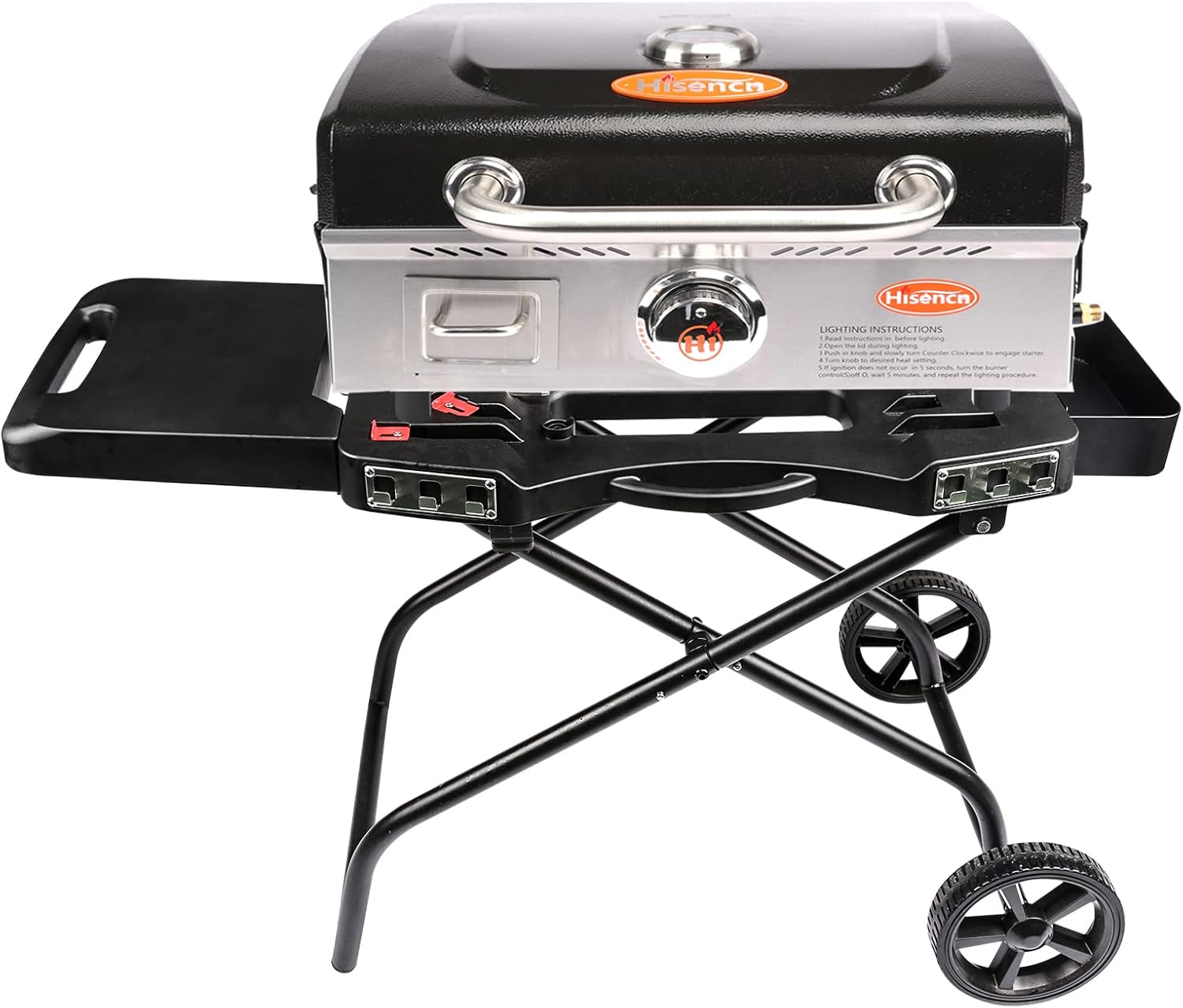 Hisencn Portable Flat Top Grill Propane Gas Grill and Portable Folding Grill Cart Outdoor Griddle Stand Shelf, RV - 268 sq. in. Heavy Duty & 15000 BTUs Griddle for BBQ Grill, 17 Inch with Hood