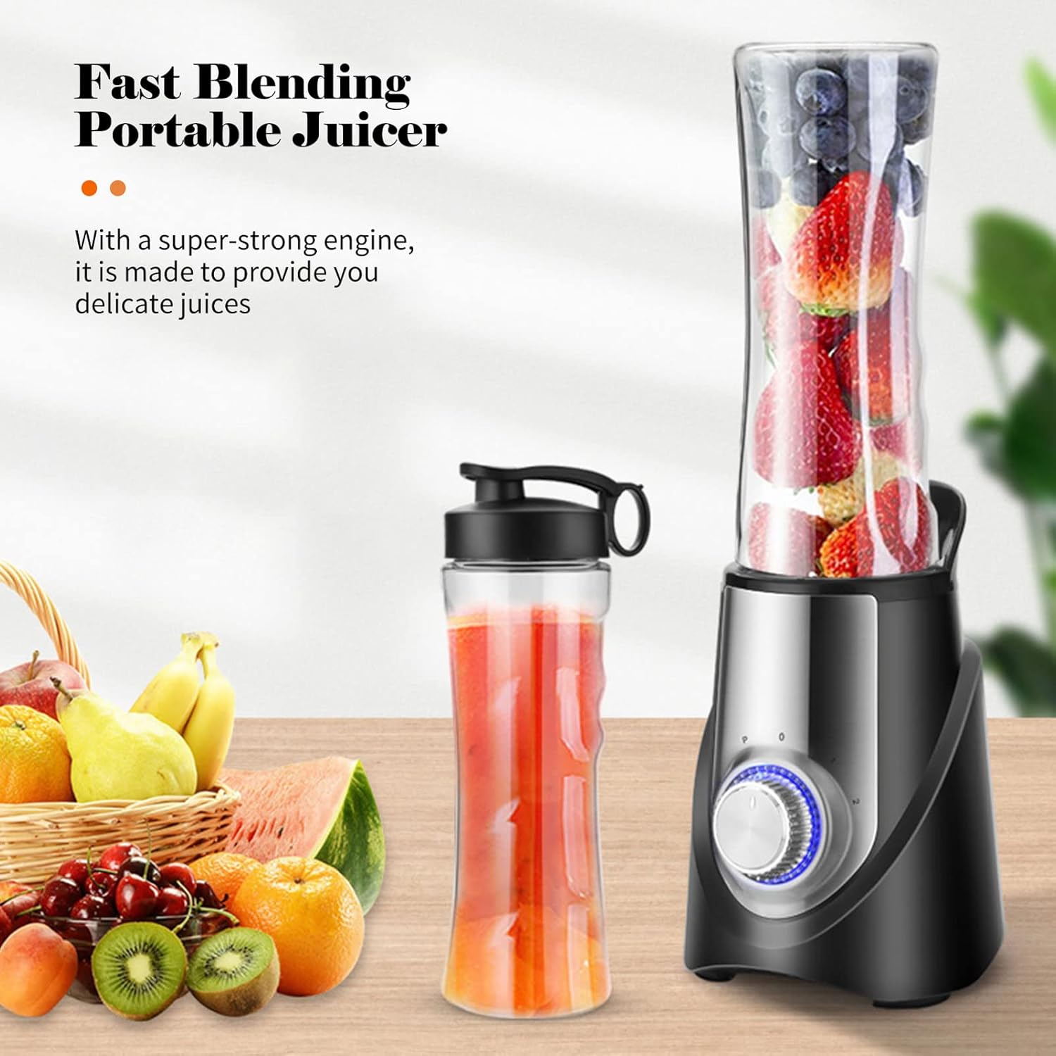 Blender, 350W Electric Fruit Mixer with Lids, Multifunctional Food Processing Blender Low Noise Countertop Blender for Home, Fruits, Vegetables(Three Cup)