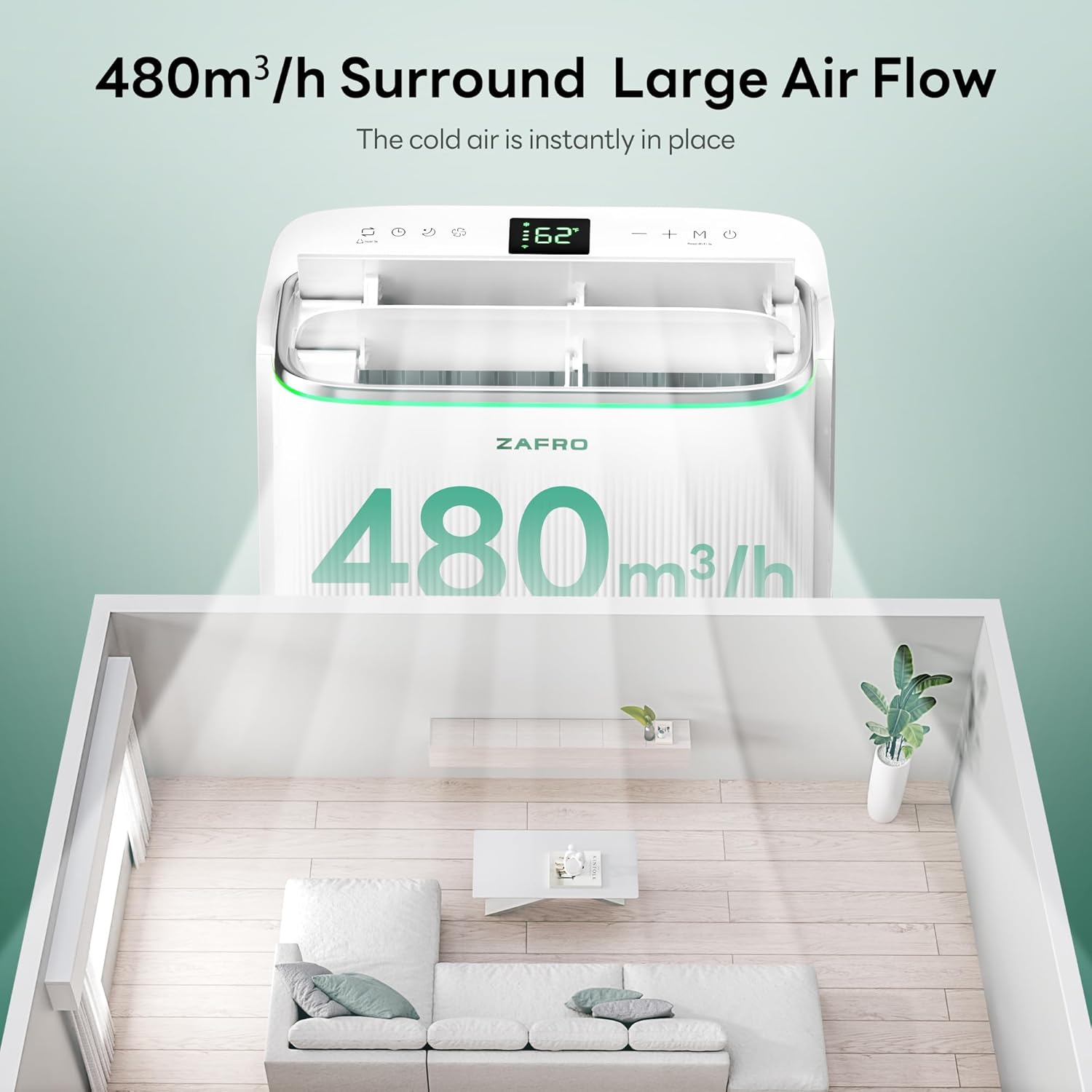 ZAFRO 14,000 BTU (10,000 BTU SACC) Inverter Portable Air Conditioners, Smart AC with Ultra Quiet(42dB)/Drainage-free Cooling/24Hrs Timer/APP/Remote/Cool, Fan & Dehumidifier Modes for Indoor rooms