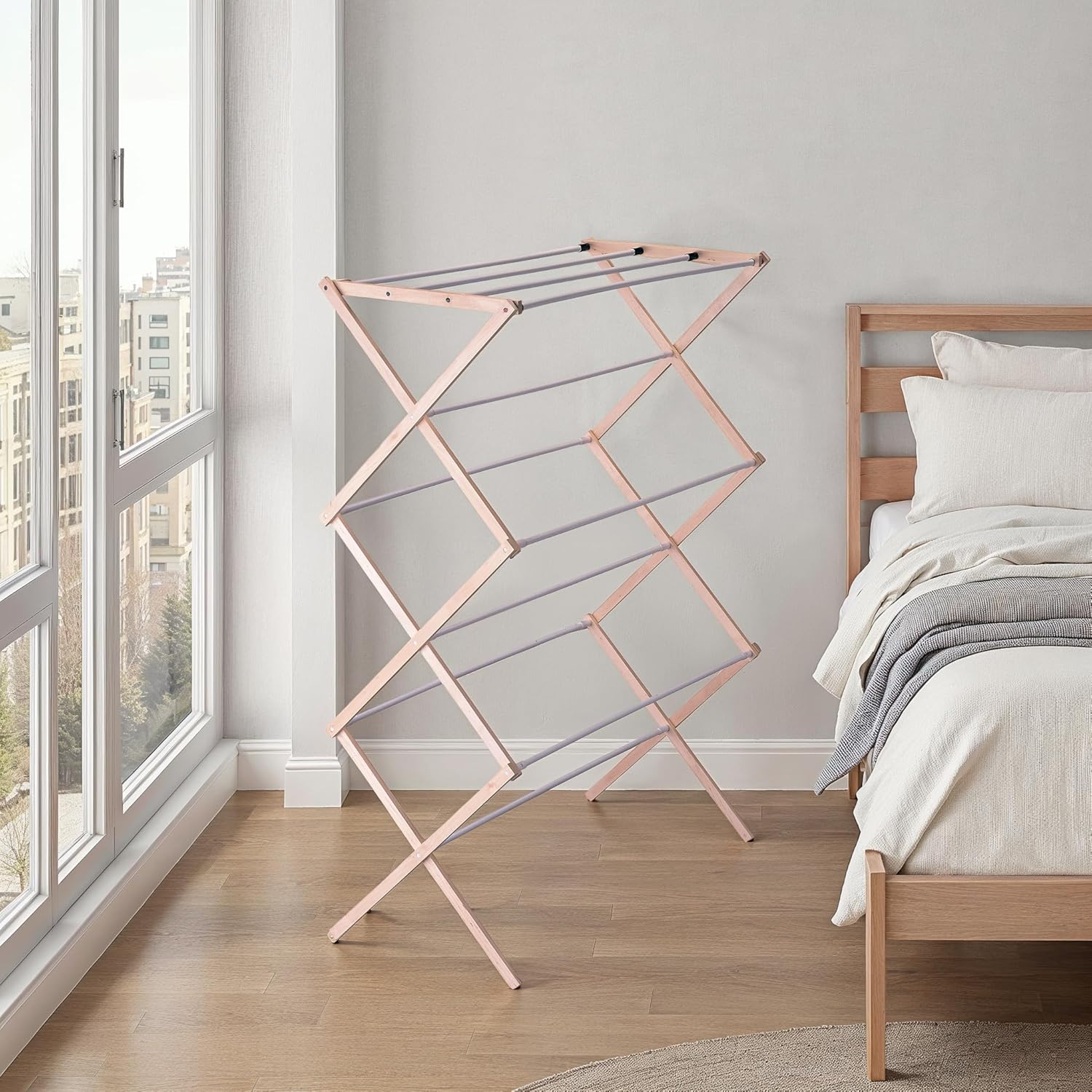 Household Essentials 5001 Collapsible Folding Wooden Clothes Drying Rack For Laundry | Pre Assembled