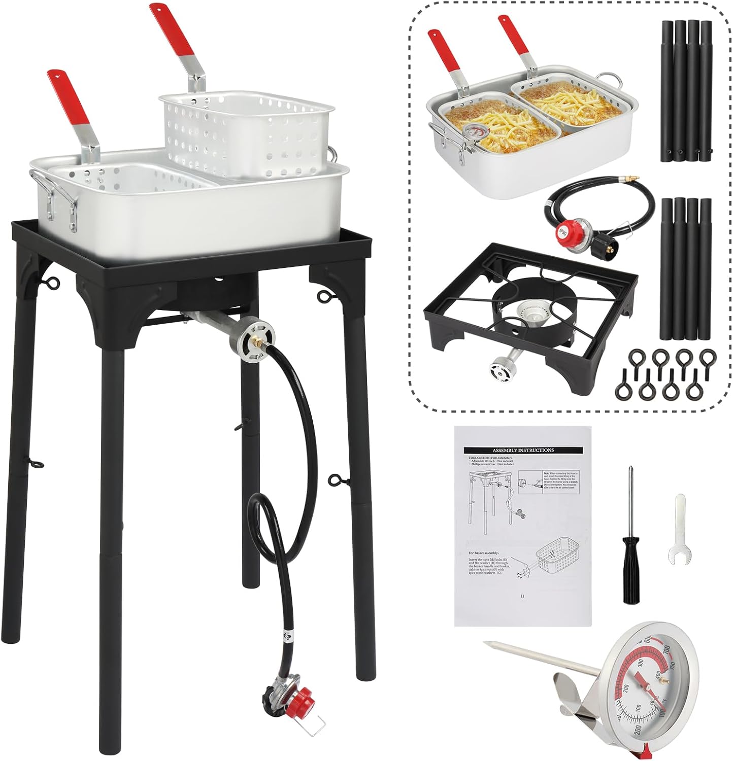 Outvita 18Qt Deep Fryer Pot, Aluminum Deep Fryer Pot with 58,000 BTU Propane Gas Burner, 2 Baskets & Thermometer for Outdoor Fry Cooking