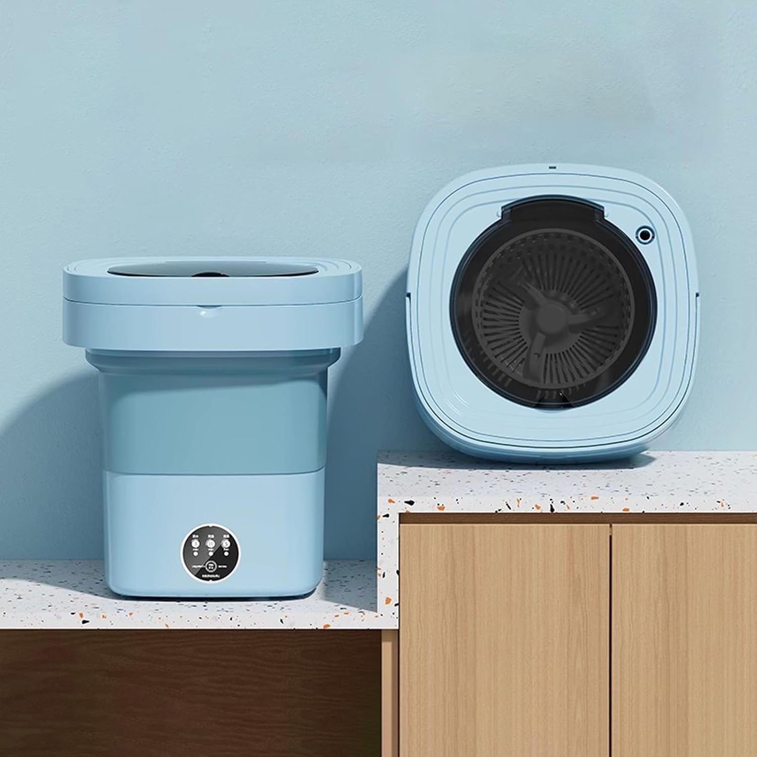 Portable Washing Machine, 15L Capacity Foldable Mini Washer with Drain Basket, Powerful Cleaning, for Underwear, Baby Clothes Socks And Small Items, Small Washer for Apartments, Dorm,RV(Blue)