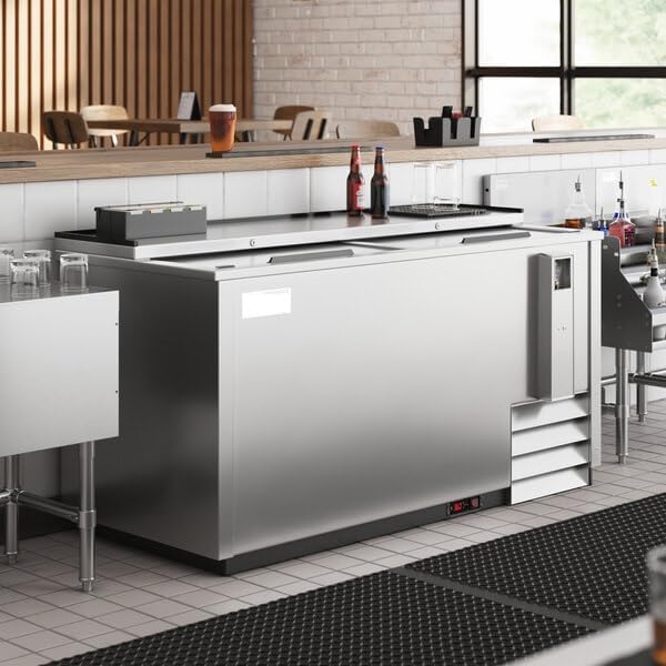 65-Inch Stainless Steel Horizontal Bottle Cooler, 17.5 Cu. Ft. Commercial Beverage Refrigerator with Sliding Lids, R290 Refrigerant, 33-40°F Temperature Range, 64.5x28x34.25 Inches