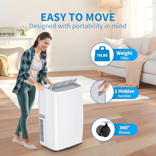 14000 BTU Portable Air Conditioner, Quiet Portable AC Unit with Fan & Dehumidifier, Cooling Cools Room up to 750 sq.ft, Air Conditioner with Remote & 24H Timer for Rooms, Bedroom, Office