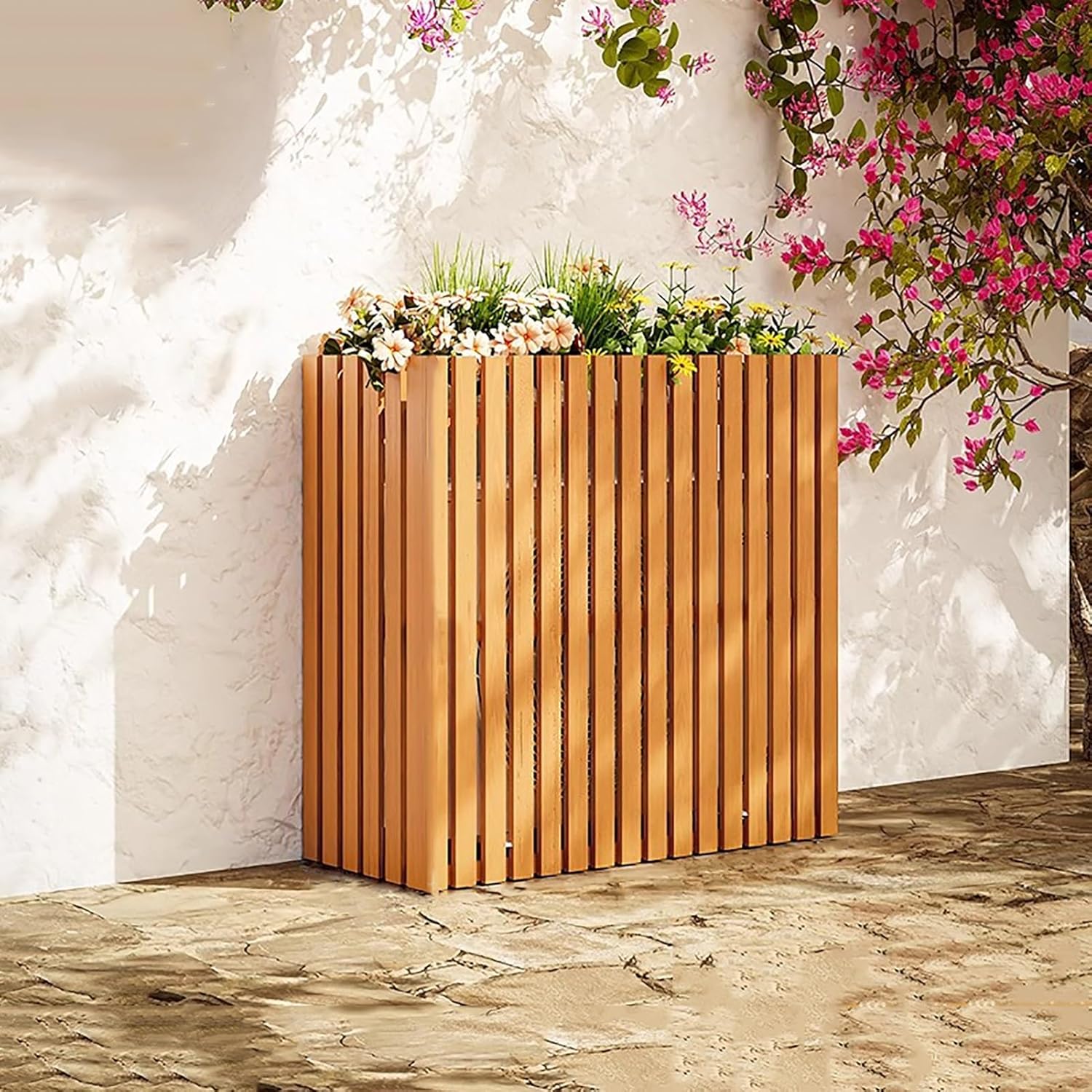 Outdoor Air Conditioner Cover Wood Ac Covers for Outside Decorative Ac Unit Cover Air Conditioner Covers for Outside Fence Natural B 105 * 45 * 100Cm