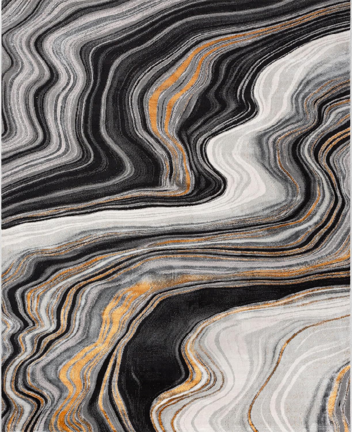 Well Woven Werrick Grey & Gold Striated Marble Pattern Area Rug 9'3