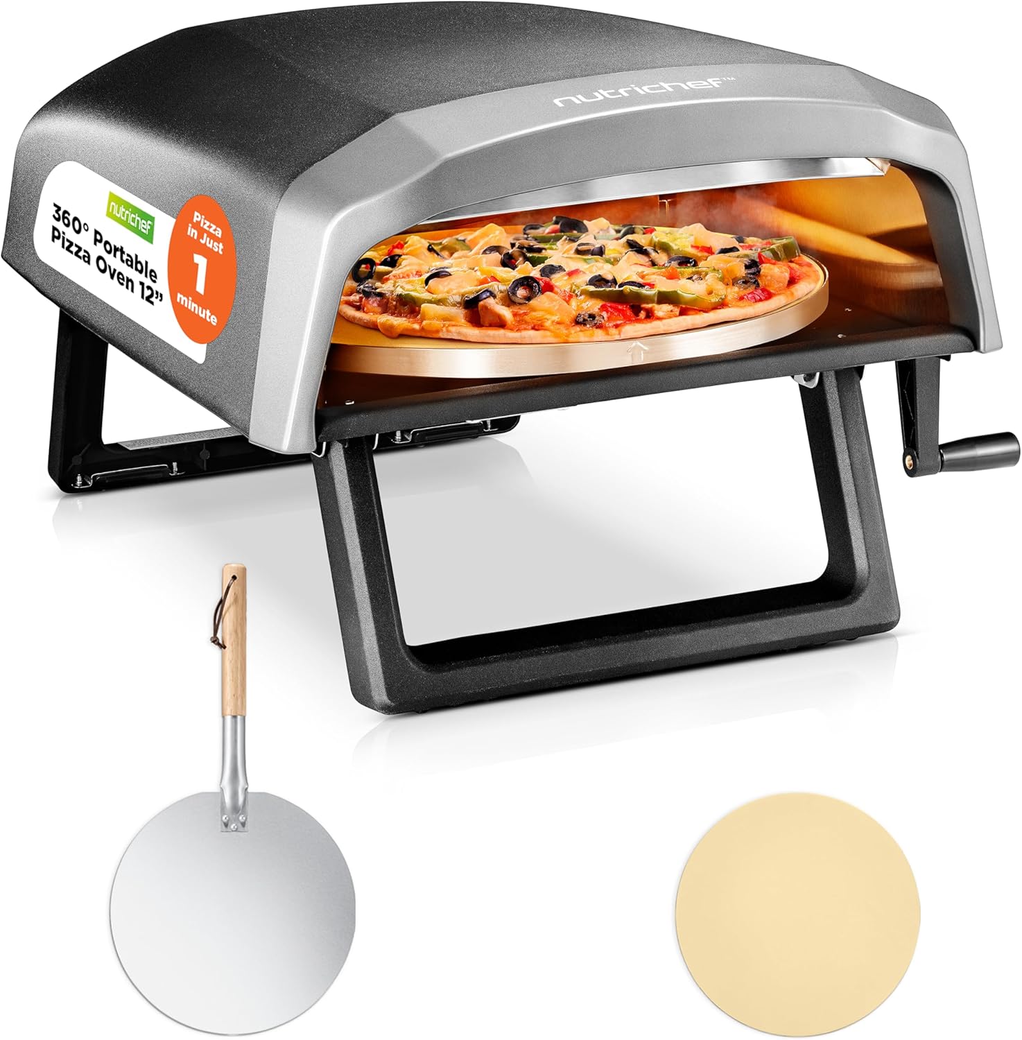 NutriChef Outdoor Pizza Oven with 360° Rotating Pizza Stone | Cooks 12