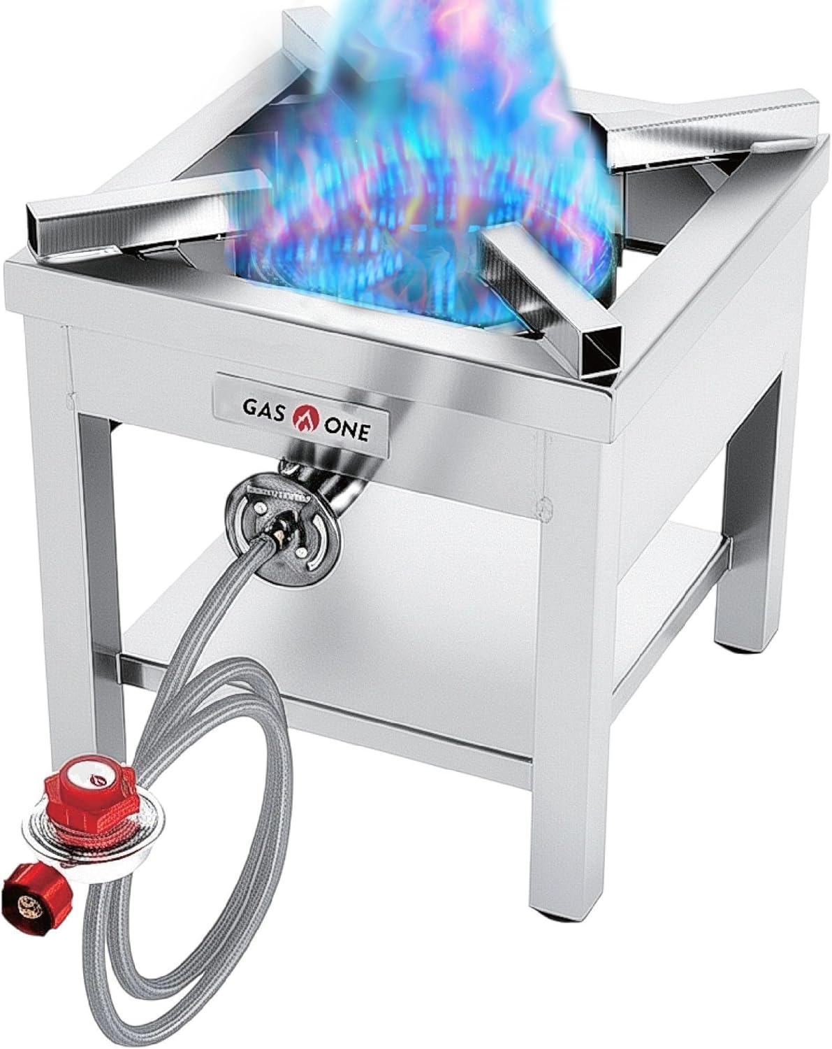 GasOne Stainless Steel Propane Burner Cooker With Regulator with Steel Braided Hose For Outdoor Cooking, Turkey Fry