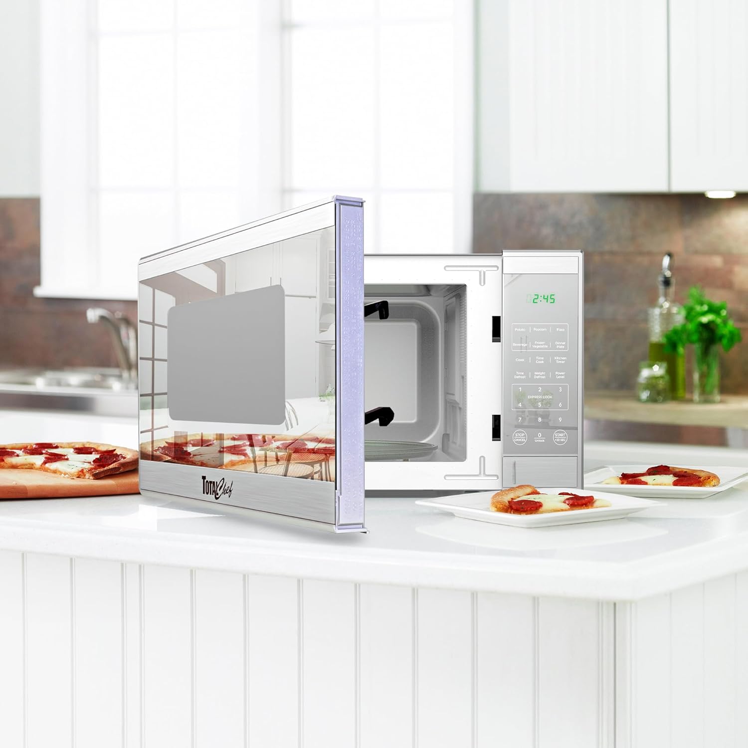 Total Chef 0.9 Cu Ft Microwave Oven – Compact Countertop Microwave, Small Stainless Steel Kitchen Appliance with Digital Touch, Pre-Set Functions, 10.6” Turntable, 900 Watt, Microondas Pequeños