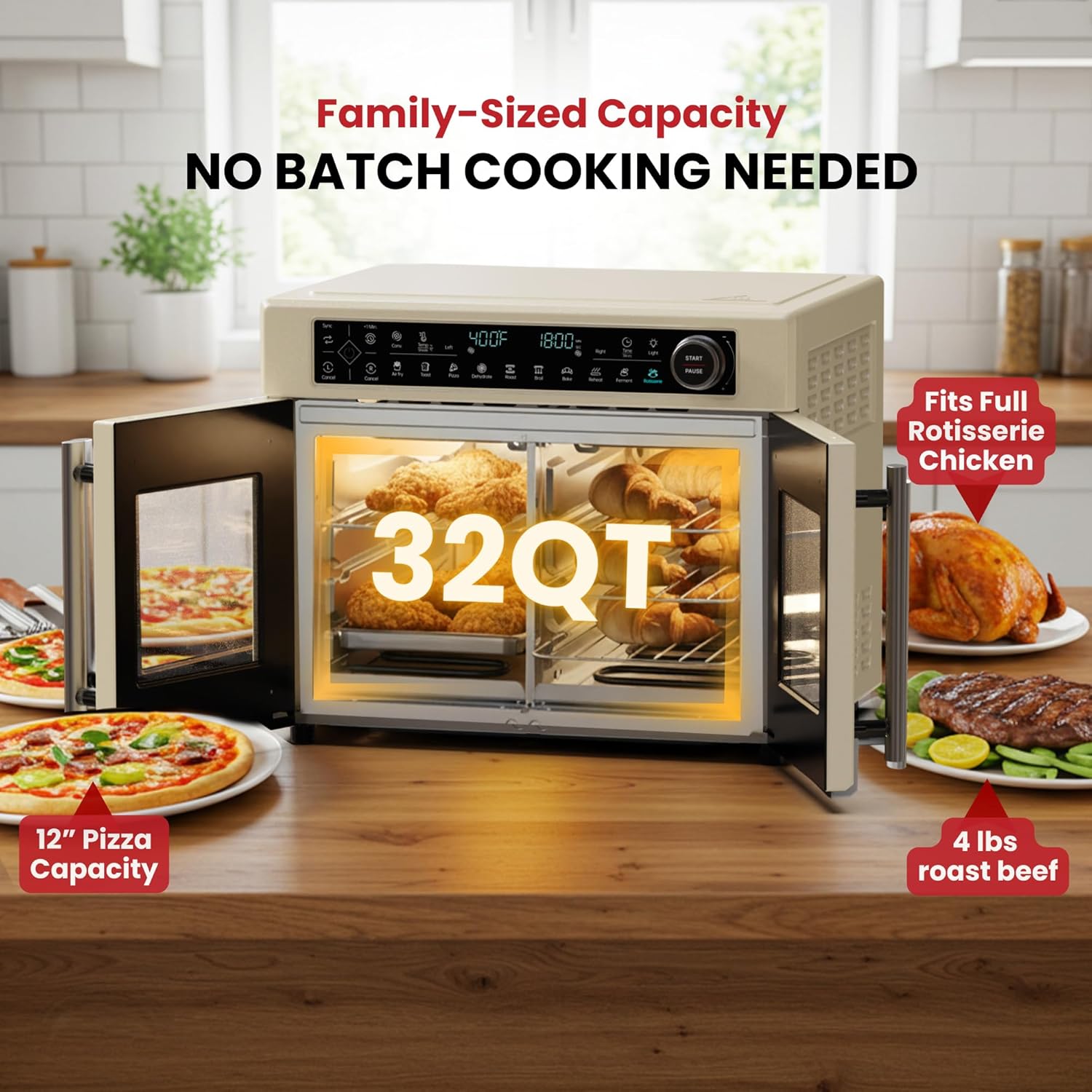 Magic Mill Ultra-Premium Dual-Zone Stainless Steel Air Fryer Toaster Oven Combo, Extra Large 32QT French Door Convection Oven with Next-Gen Patent Technology, 13 Accessories, Rotisserie, Sync Finish