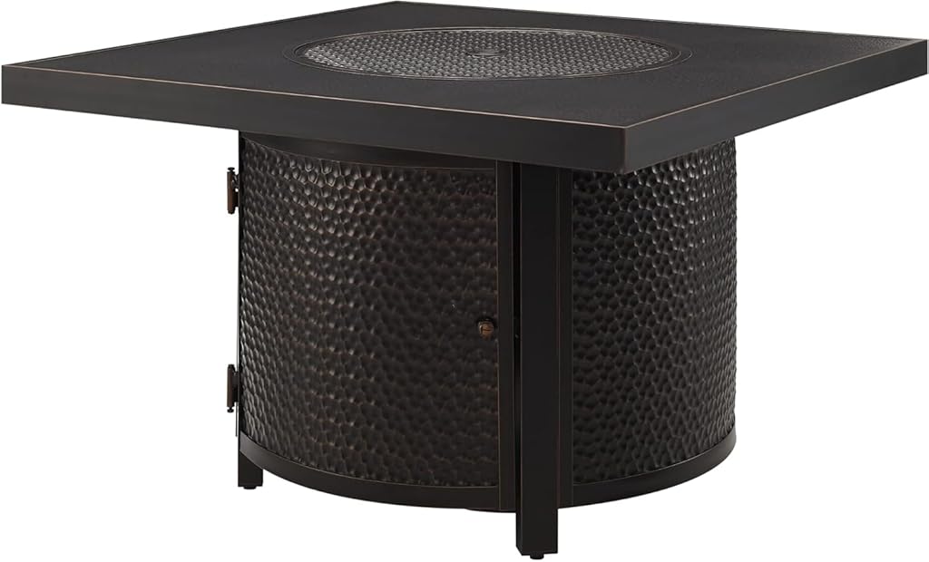 Square LPG/NG Gas Fire Pit Table 55K BTU w/Burner Lid, Cover, Fire Glass #65155