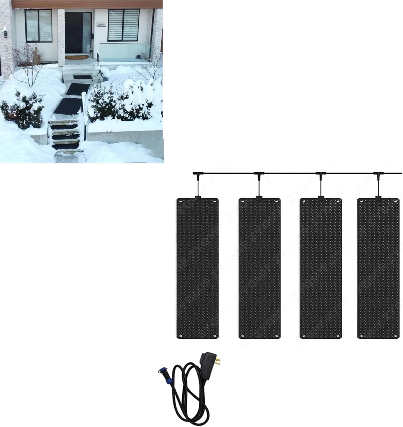 Heated Snow Melting Mats, No-Slip PVC Heated Outdoor Mats, Snow and Ice Melting Mats for Winter Outdoor Stairs, Steps, Doorways,Walkways, Driveway, 2 in/h Melting Speed,21×118inch (54x300cm),4PCS