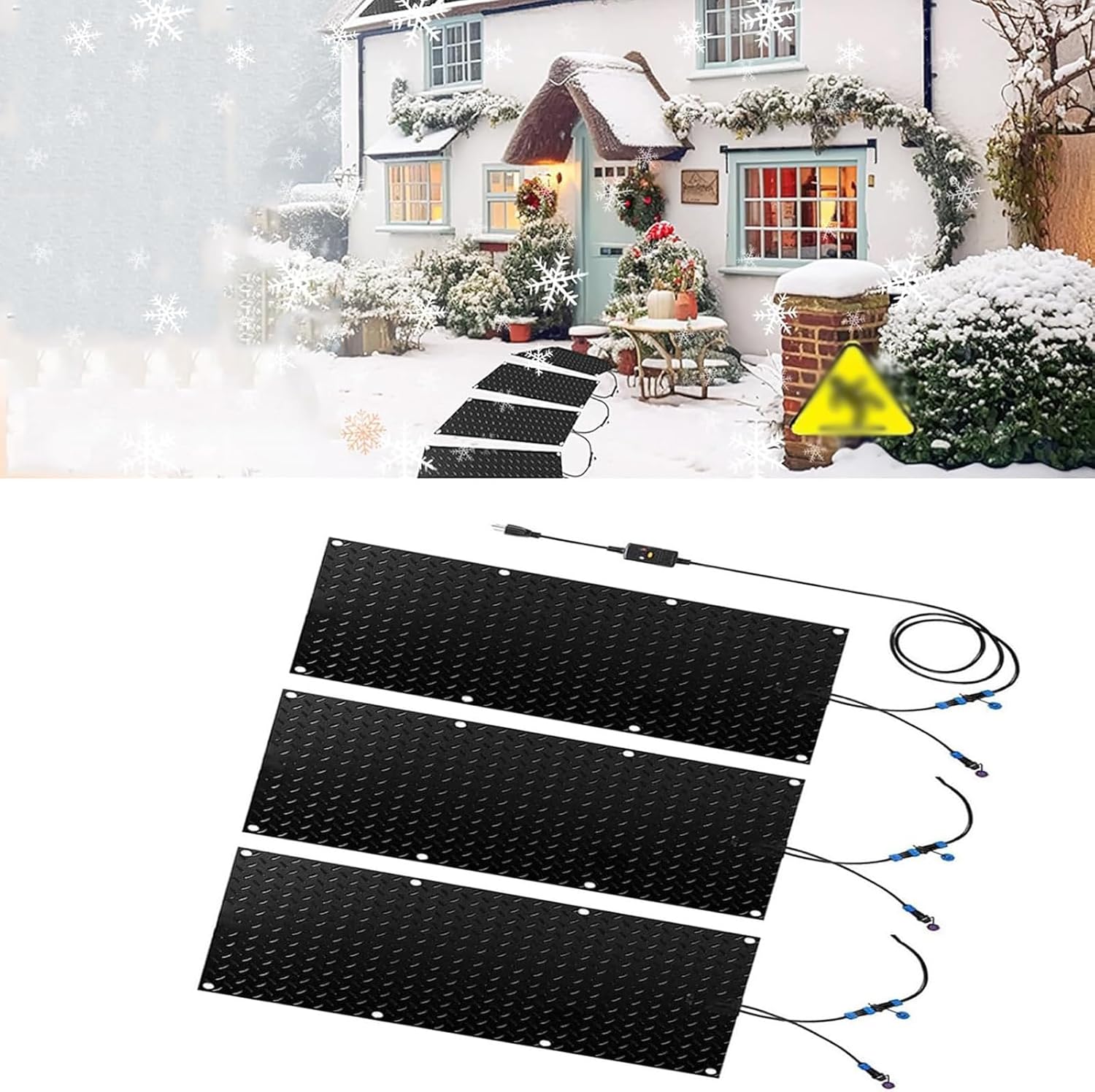 Snow Melting mats, Snow Melting mats Outdoor Driveway, Snow Melting mats Outdoor Stairs, Slip-Proof Heated Snow Melting Mat, with Power Cord and Connecting line,3 Pcs-30x90cm/12x36in