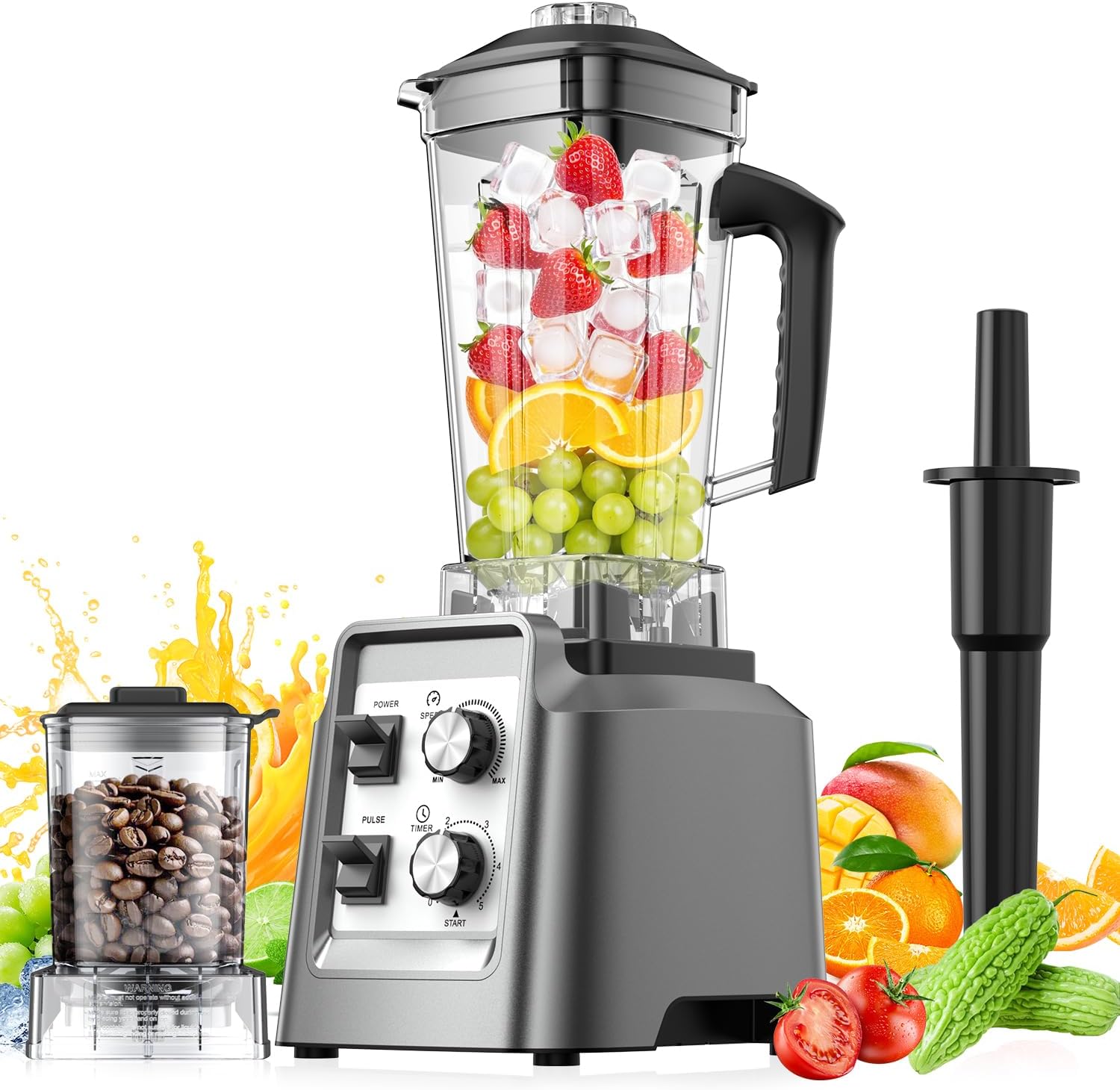 Blender, Blender for Smoothies with 68Oz. Pitcher and 20Oz. Grinder, 28000 RPM Countertop Blenders for Kitchen, Ice Crushing, Frozen Fruits, Timing Setting, Speed Adjustable