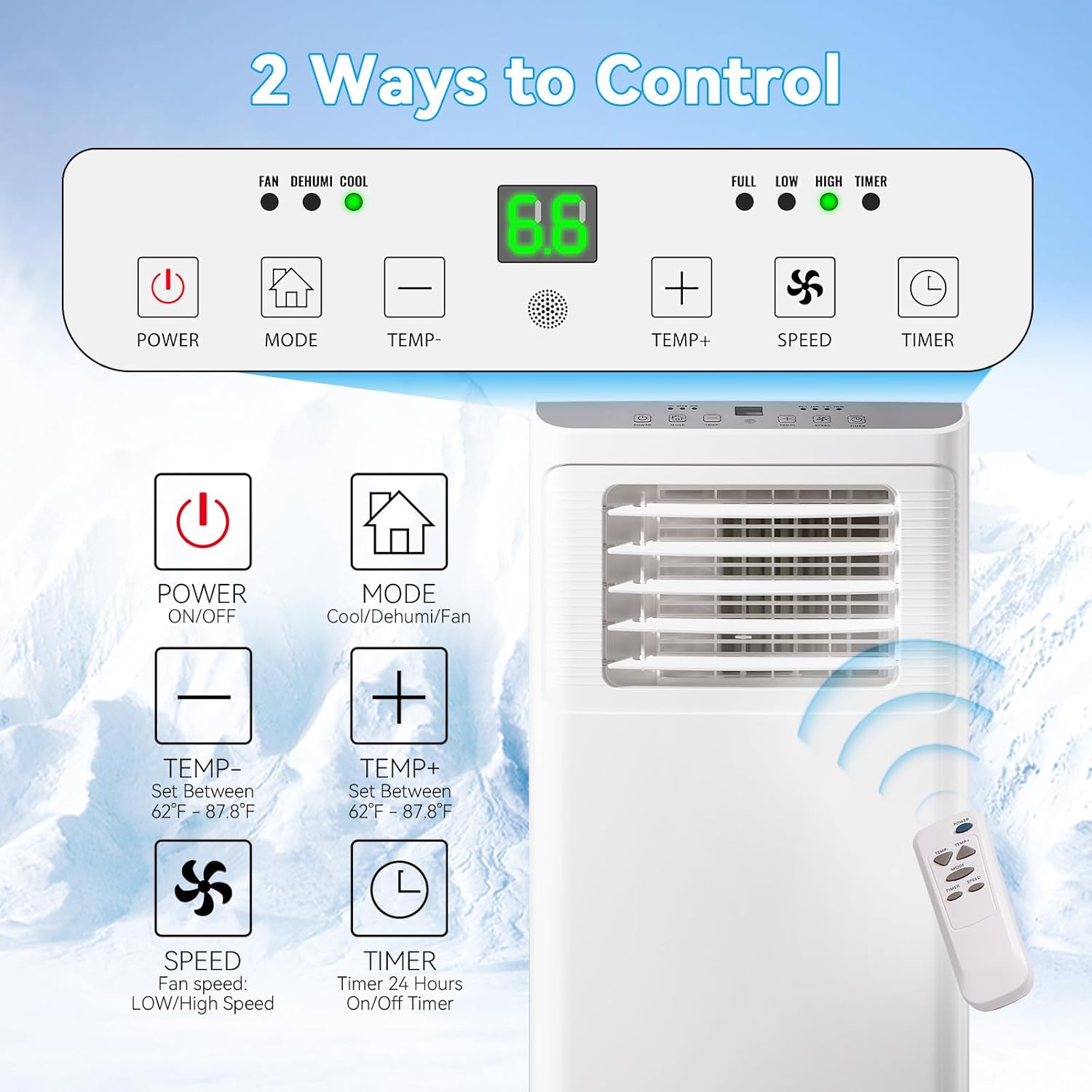 WANAI 8000 BTU Portable Air Conditioners Cools Up to 250 Sq.Ft, 3-in-1 Portable AC Units with Remote Control, Dehumidifier and Fan Mode, Suitable for Home, Dorms, Office, Apartment