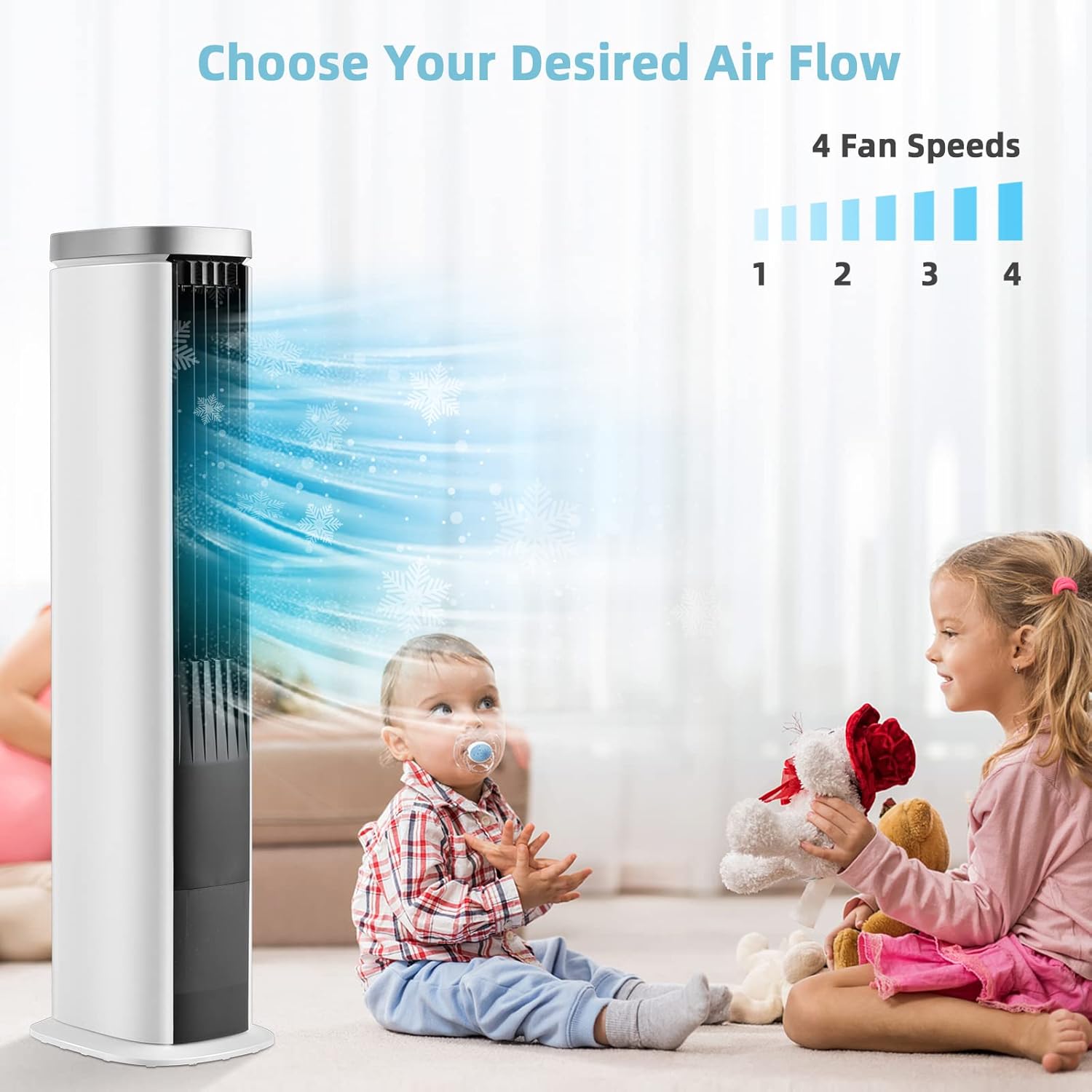COSTWAY Evaporative Air Cooler, 40-Inch Bladeless Tower Cooler with Remote Control, 4 Ice Packs, 4 Speeds, 7H Timer, 60°Oscillation, Quiet Portable Swamp Cooler Fan for Bedroom Home Office