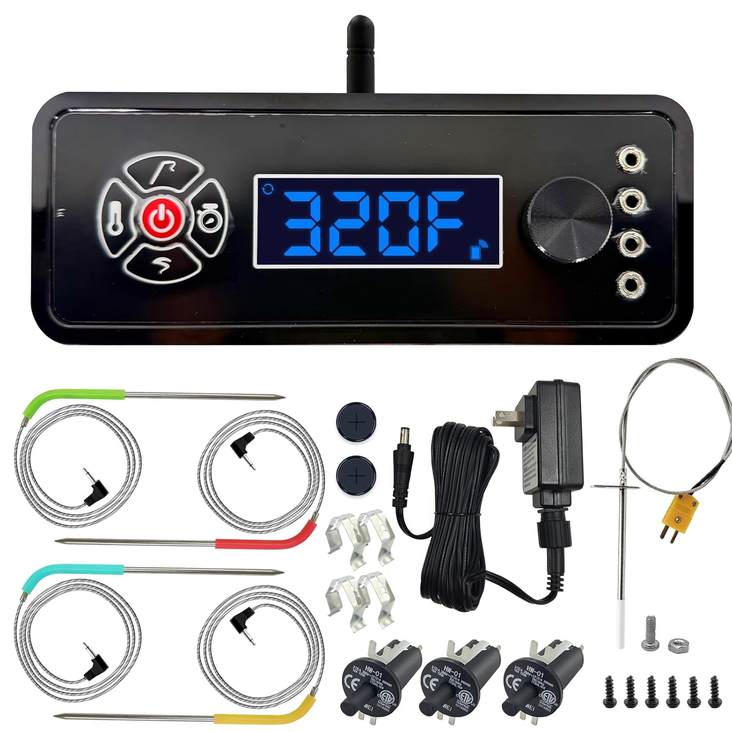 WiFi Controller Combo Set Replacement for Masterbuilt Gravity Series 560/800/1050 Digital Charcoal Grill - Full Kit with WiFi Control Panel, RTD Probe, 4 Meat Probes, 3 Door Switches & Power Adapter