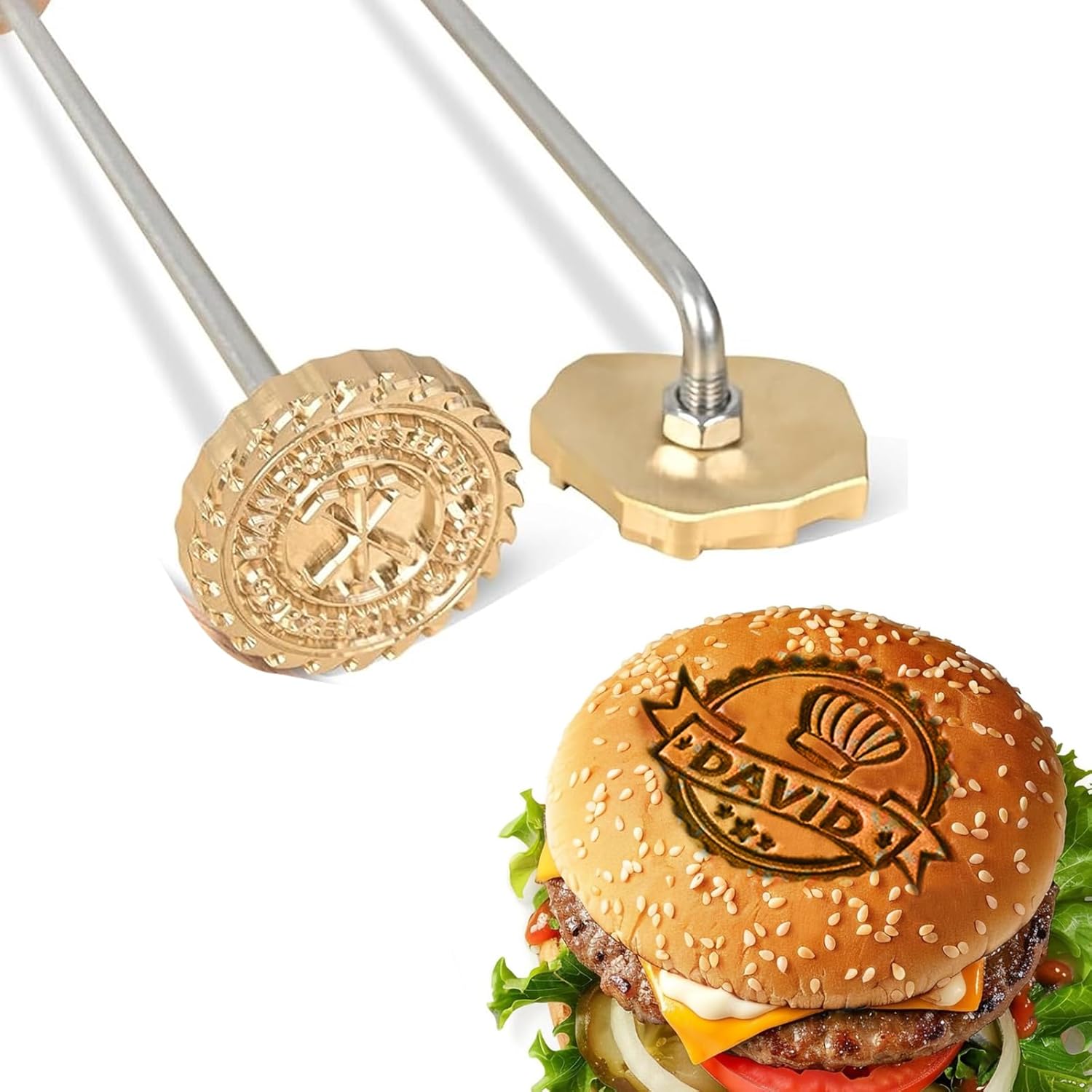Custom Branding Iron for Burger - Personalized Burning Stamp with Your Own Design for Coconut, Cake, Grilling & Baking Accessories (4 Inch)