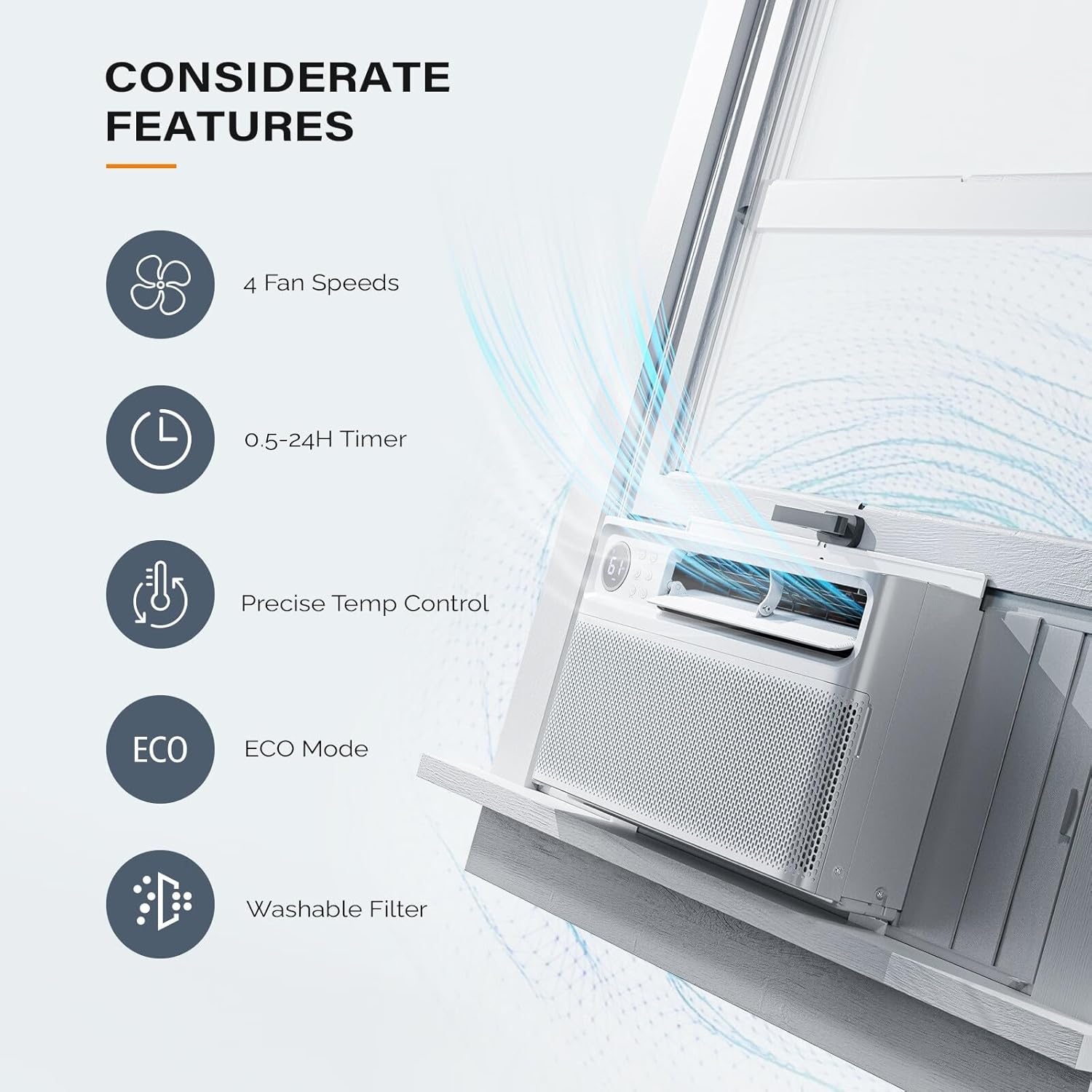 Bonnlo 8000 BTU Wifi Enabled Window Air Conditioner with Inverter, AC Unit for Window with APP & Voice Control, Timer Function & Pre-Installed Side Panels for Easy Operation & Installation, 115V/60Hz