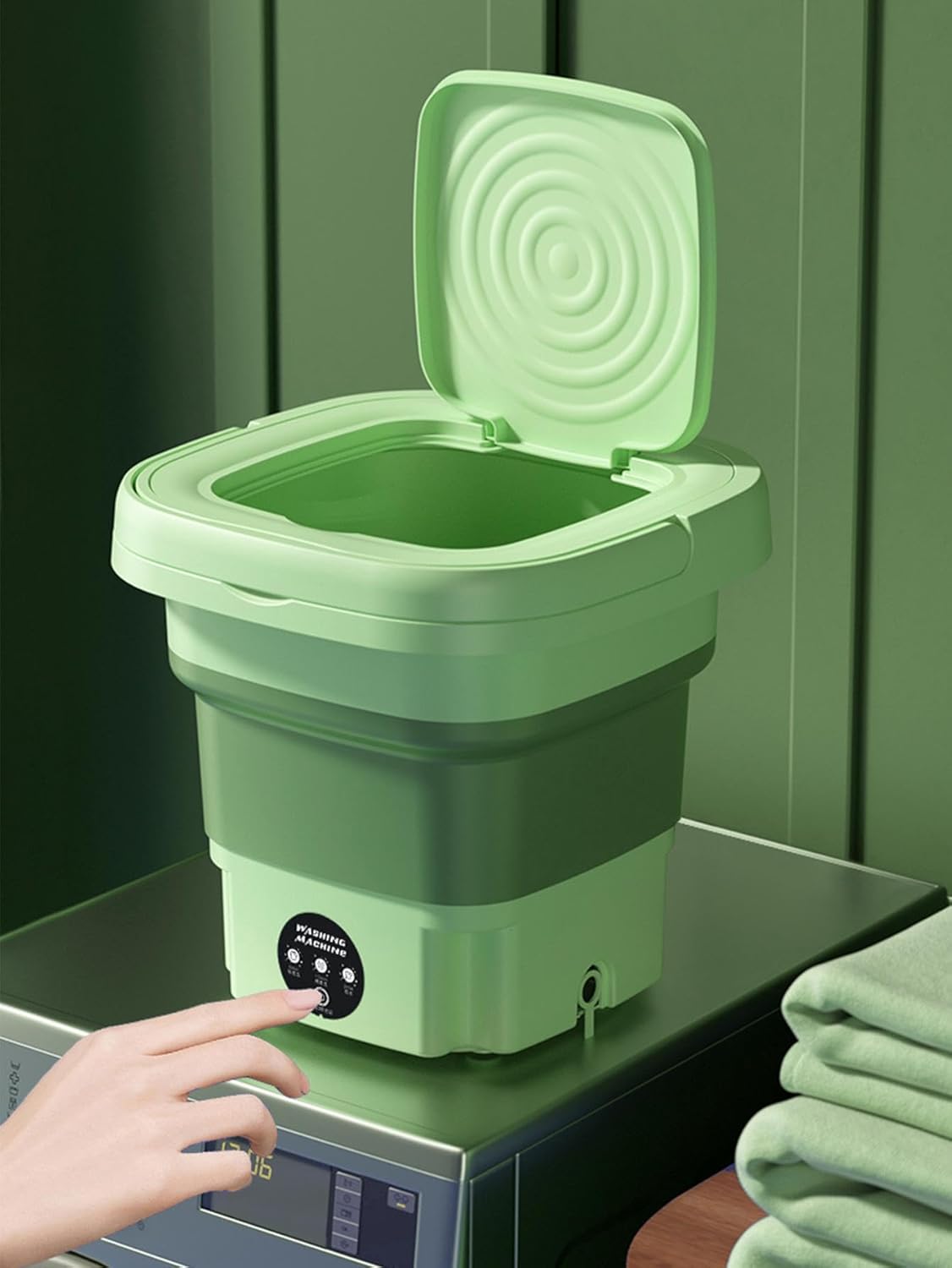 Foldable Washing Machine, 8L High Capacity Mini Washer, with 3 Modes Deep Cleaning,Half Automatic Small Washer for Baby Clothes Underwear or Small Items,RV Travel laundry(Green)