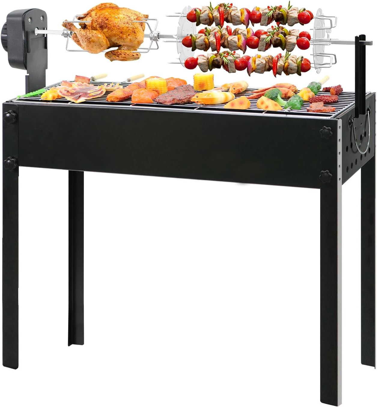 BDL Charcoal Grills Portable Rotisserie Grill Roaster with Motor, BBQ Lamb Skewer Camping Barbecue Grill for Garden Backyard Party Picnic Travel Outdoor Cooking Use