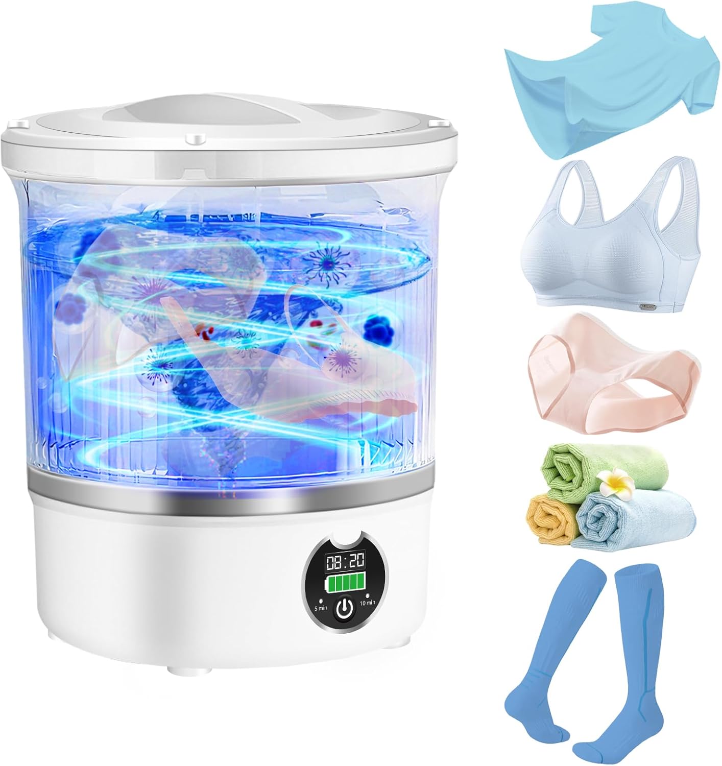 Portable Mini Washing Machine,Upgrade Blue Light,3L Capacity Underwear Washing Machine,Deeply Clean Underwear,Baby Clothing & Small Items of Clothing,Mini Washer Suitable for Family,Hotel,Camping