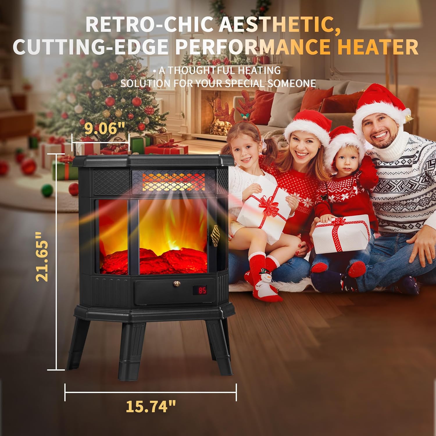Electric Fireplace Heater 22 in Freestanding Fireplace Stove Infrared Fireplace RealSmart with 3D Flame Effect Remote Control, Timer, Overheating Protection Heater for Indoor Use Black