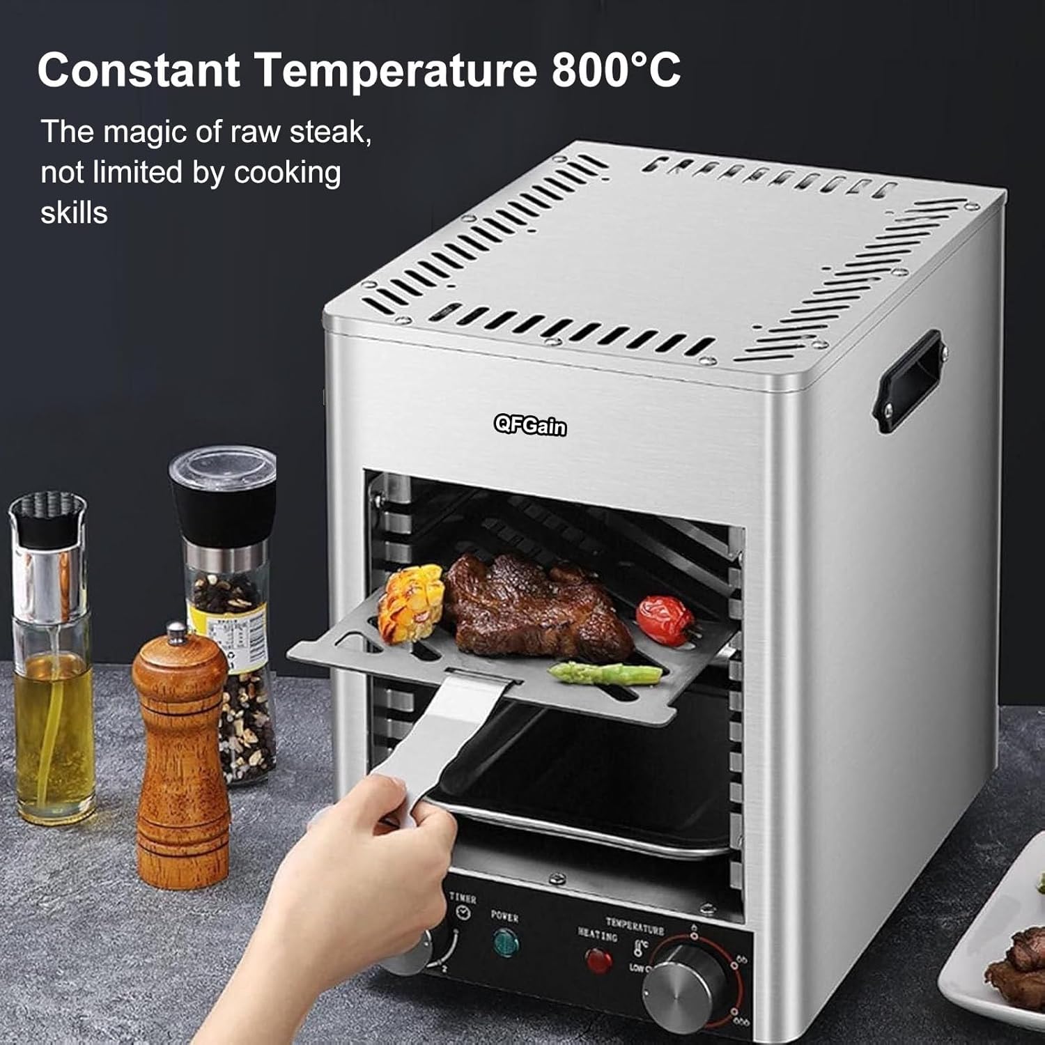 1700W Electric Steak Broiler, Indoor Commercial Steak Grill, Automatic Steak Smoker Broiler, Toaster Oven Microwave Combo, Air Fryer Oven, Time Temp Adjust,110V