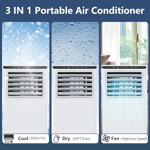 8000 BTU Portable Air Conditioner, 3 in 1 AC Unit Cooling Up to 350 Sq.Ft, Small Air Cooler, Dehumidifier and Fan, Indoor Air Conditioner with Remote, Led Display, Mount Kit, White