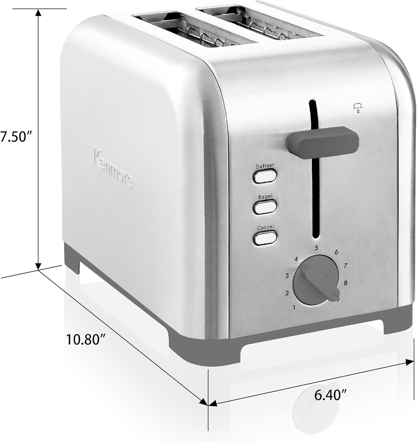 Kenmore toaster 2 slice - extra wide slot countertop kitchen appliance, defrost function, tostador de pan, 9 shade settings, compact design, easy clean crumb tray, bread bagel, stainless steel