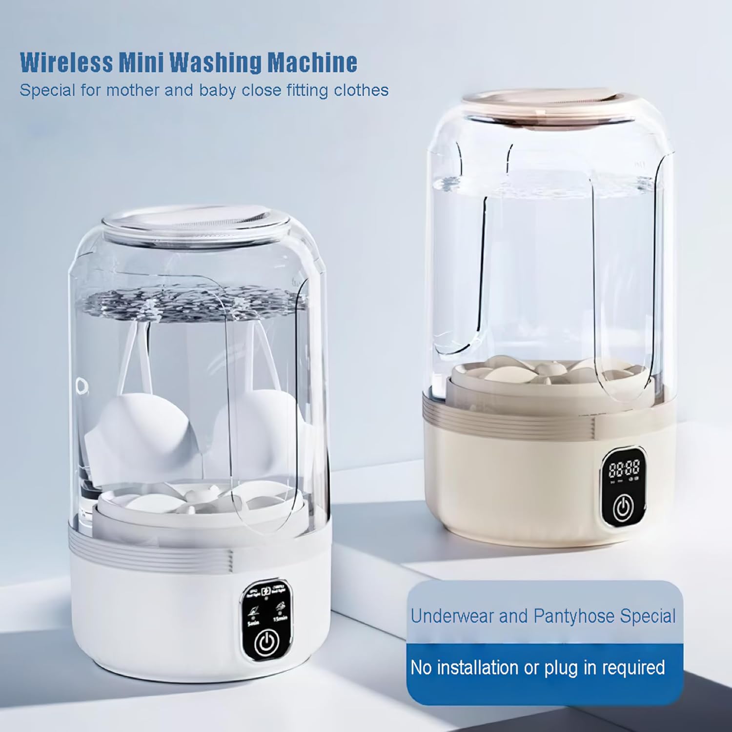 Portable Mini Washing Machine, Smart Digital Display, 7000mAh Battery Powered, Compact Travel Washer for Underwear, Socks (Flagship Edition)