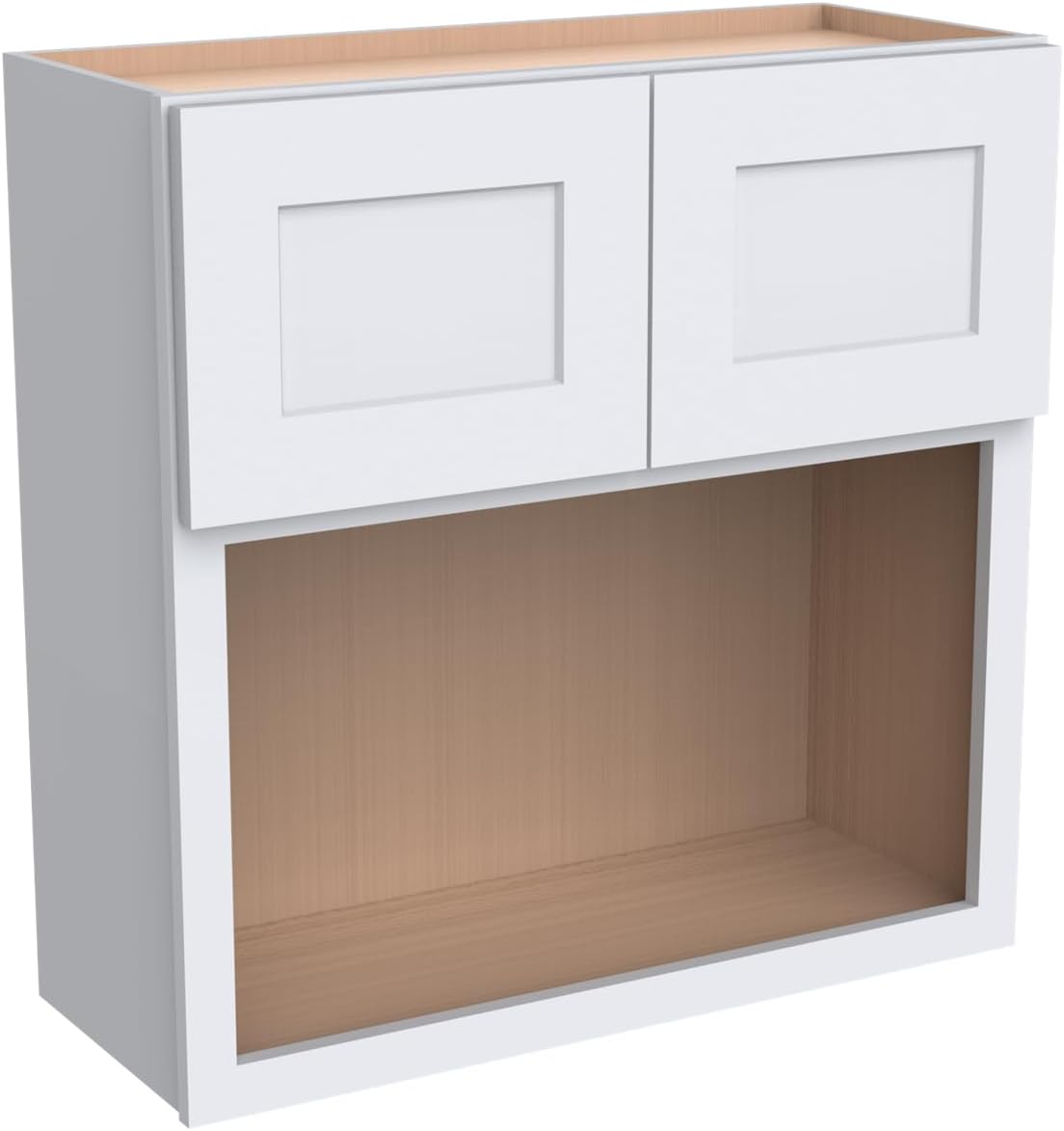 Solid Wood RTA Wall Microwave Open Shelves Cabinet Kitchen Pantry Storage Cabinet Microwave Stand Cabinet with 2 Doors（Shaker White, 30”W×24”D×30”H