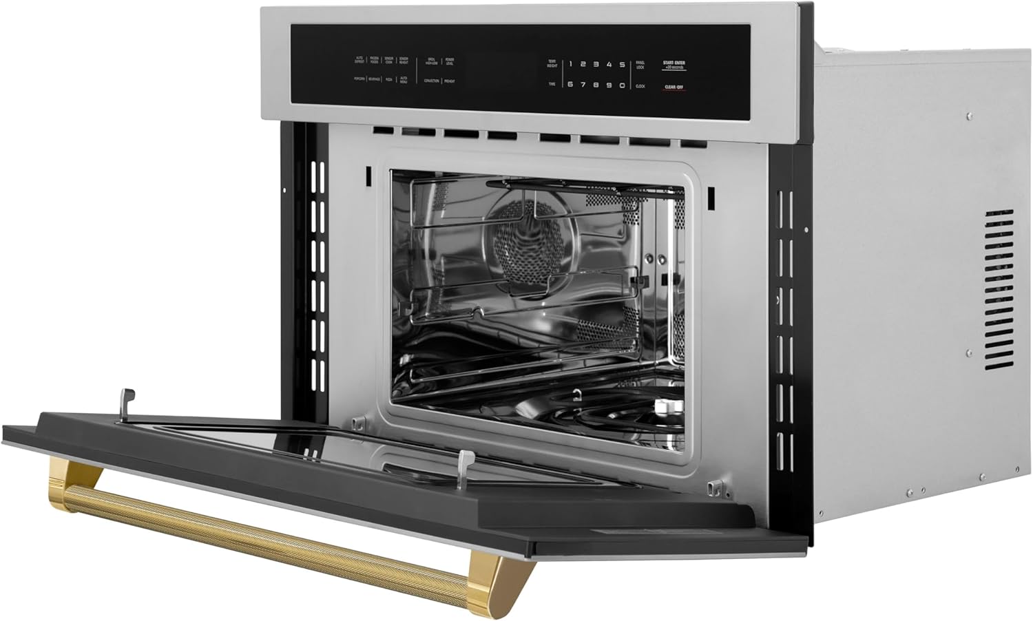 ZLINE Autograph Edition 30 in. 1.6 cu ft. Built-in Convection Microwave Oven in Stainless Steel and Polished Gold Helix Handle (MWOZ-30-KG)